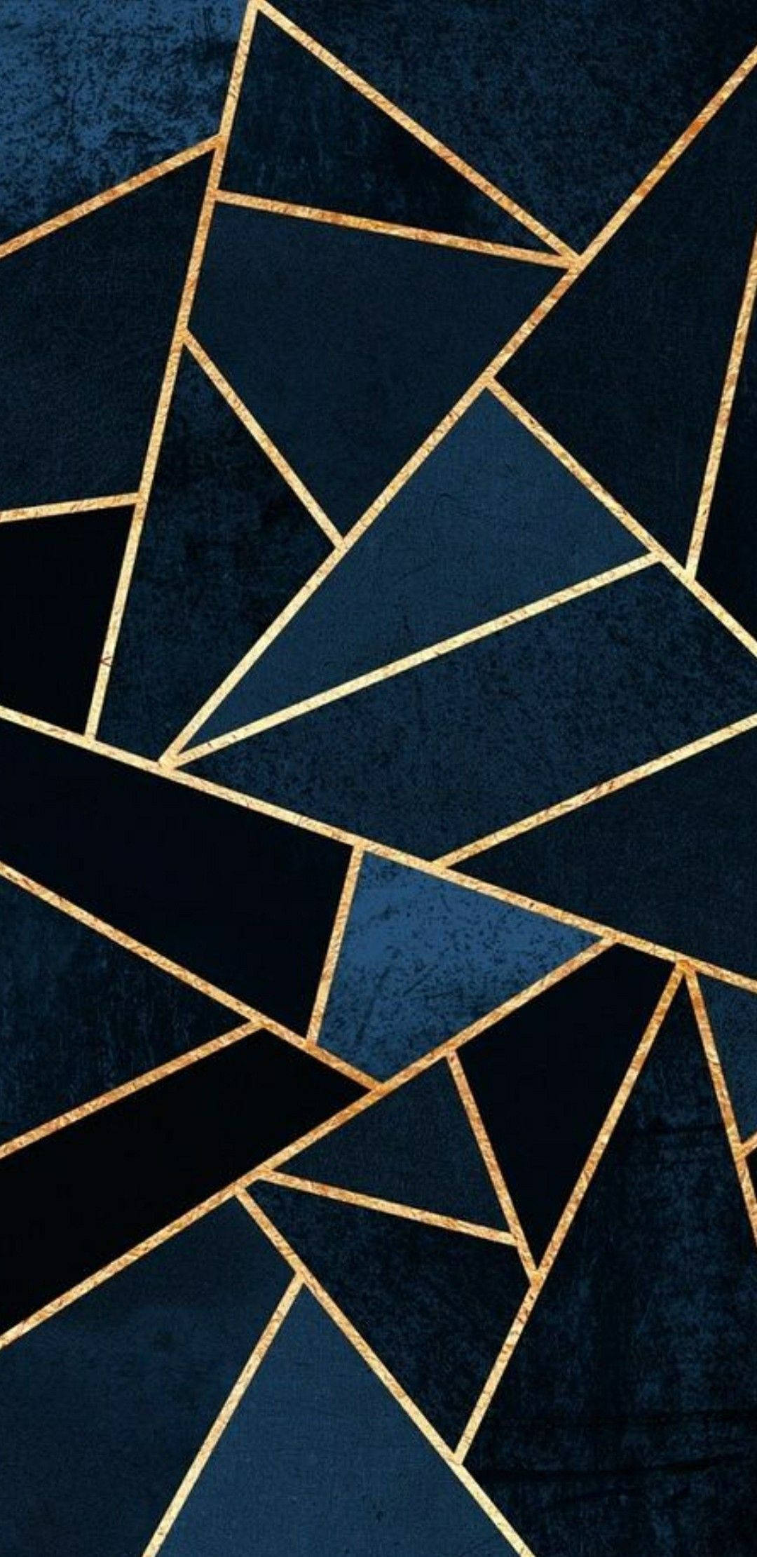 dark blue, gold, geometric triangles, Full HD Phone Wallpaper