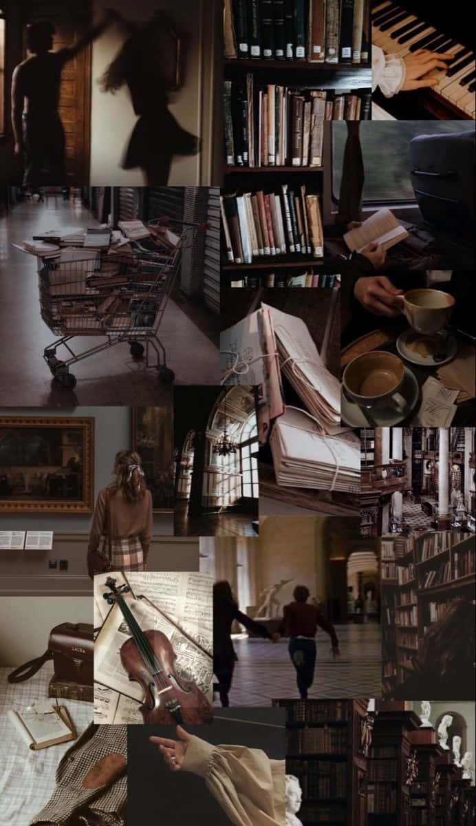 vintage library scenes, books, coffee, SD Phone Wallpaper