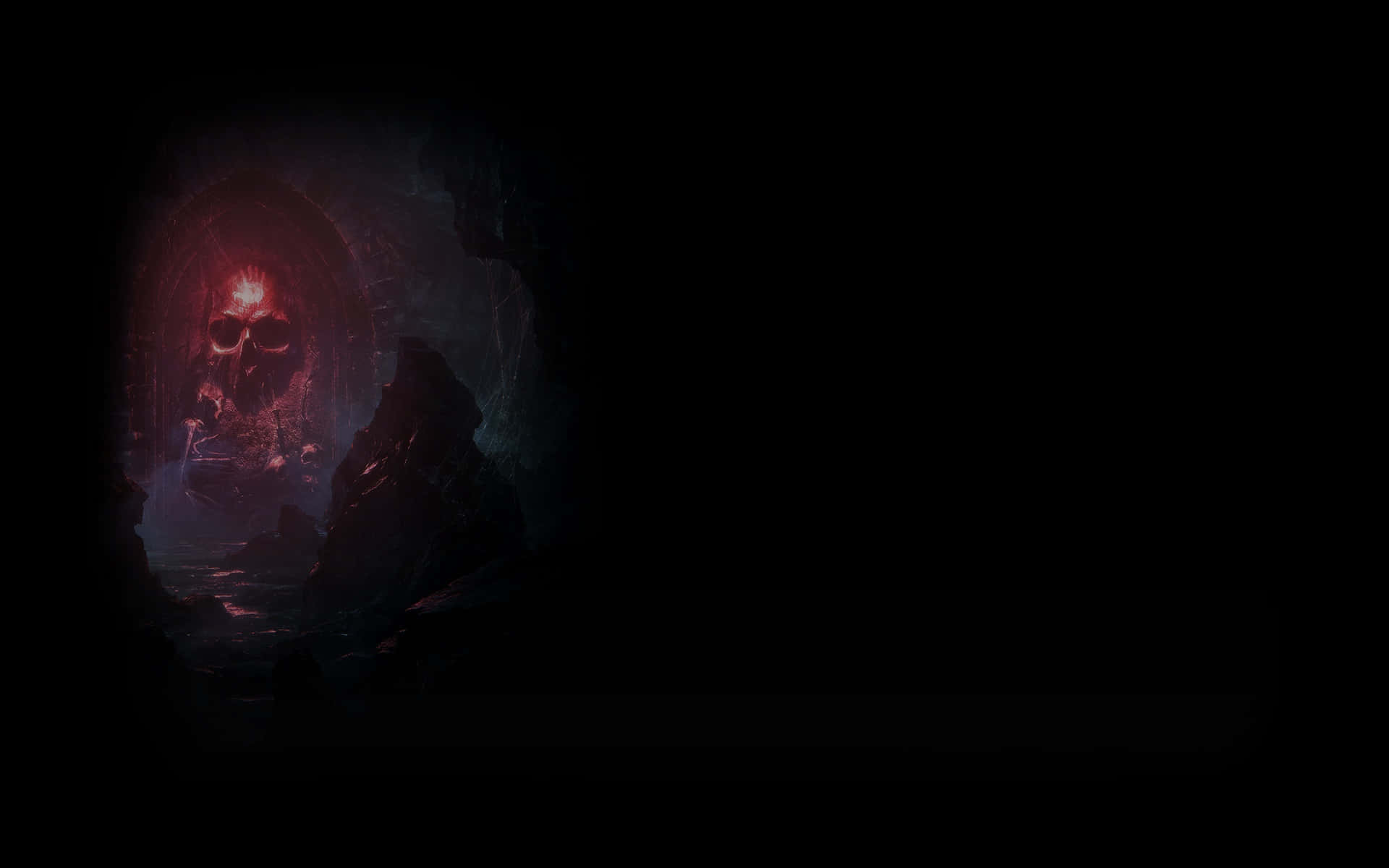 Dark Brotherhood, glowing red skull, dark cave entrance, Full HD Desktop Wallpaper