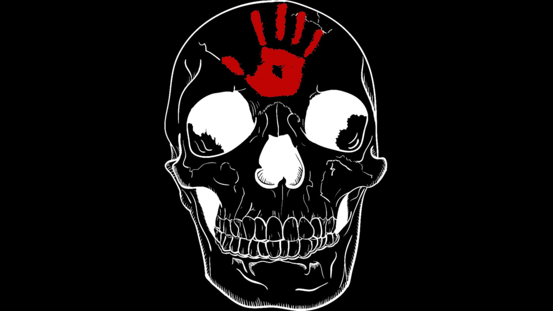 Dark Brotherhood, white line-art skull, black background, Full HD Desktop Wallpaper
