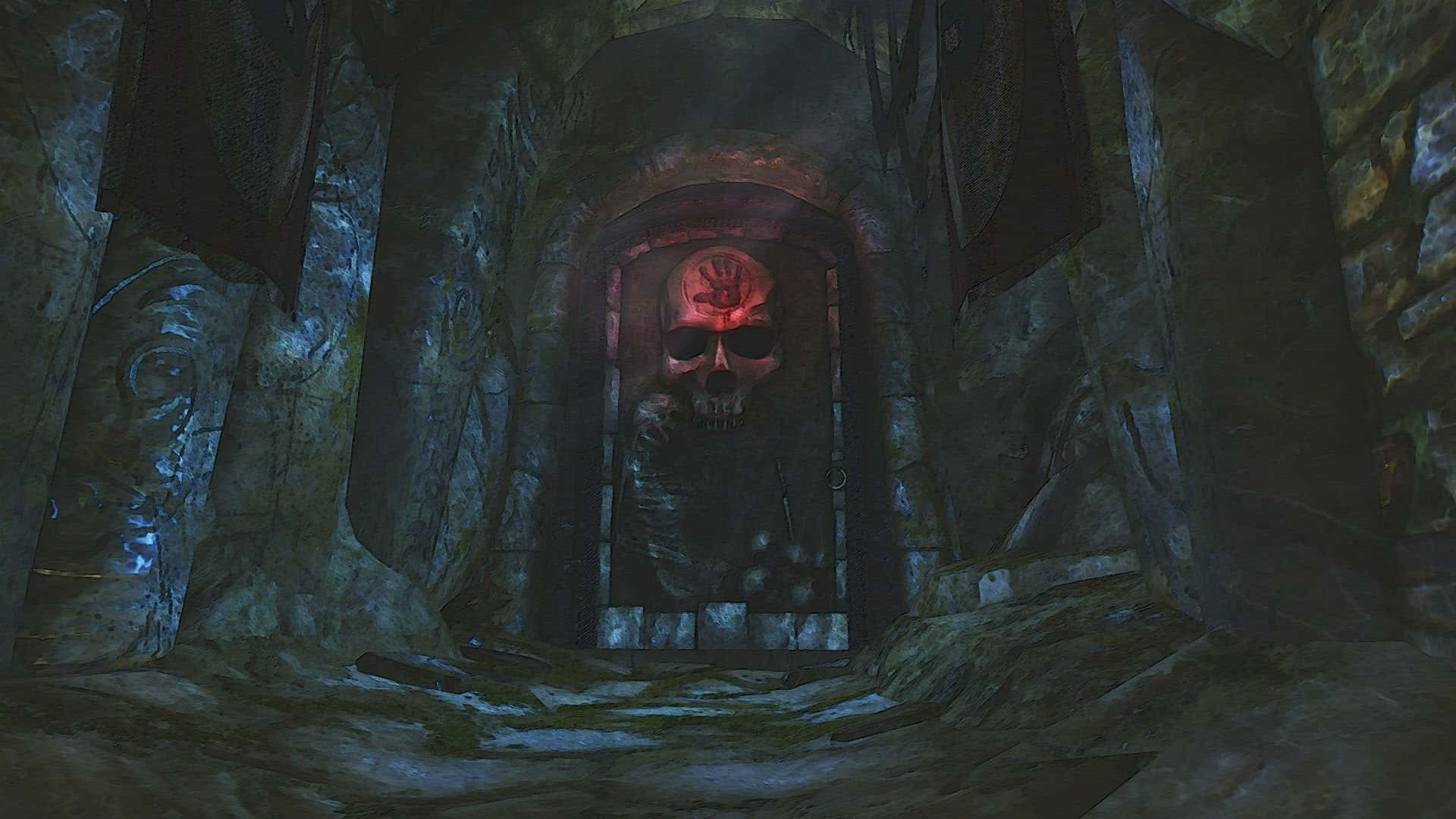 Dark Brotherhood, skull door, red light, Full HD Desktop Wallpaper