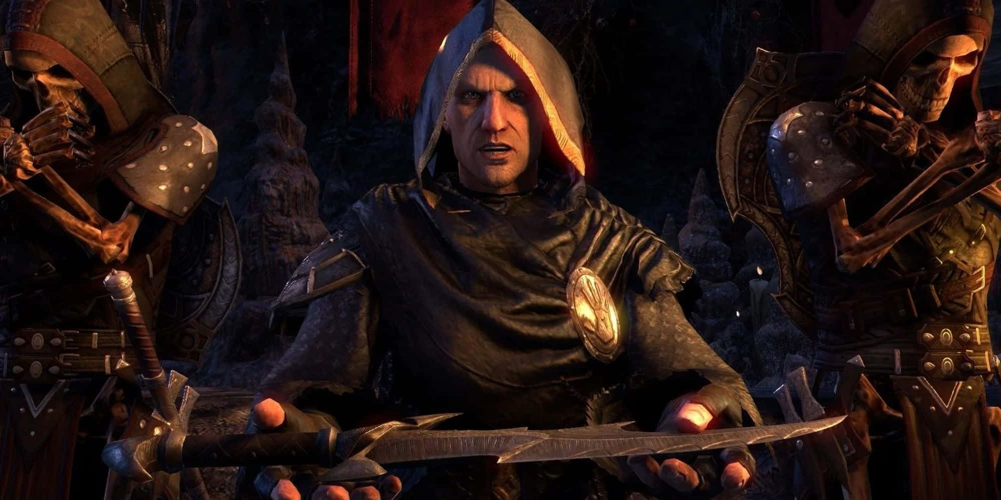 Dark Brotherhood, hooded warrior, glowing sword, Full HD Desktop Wallpaper