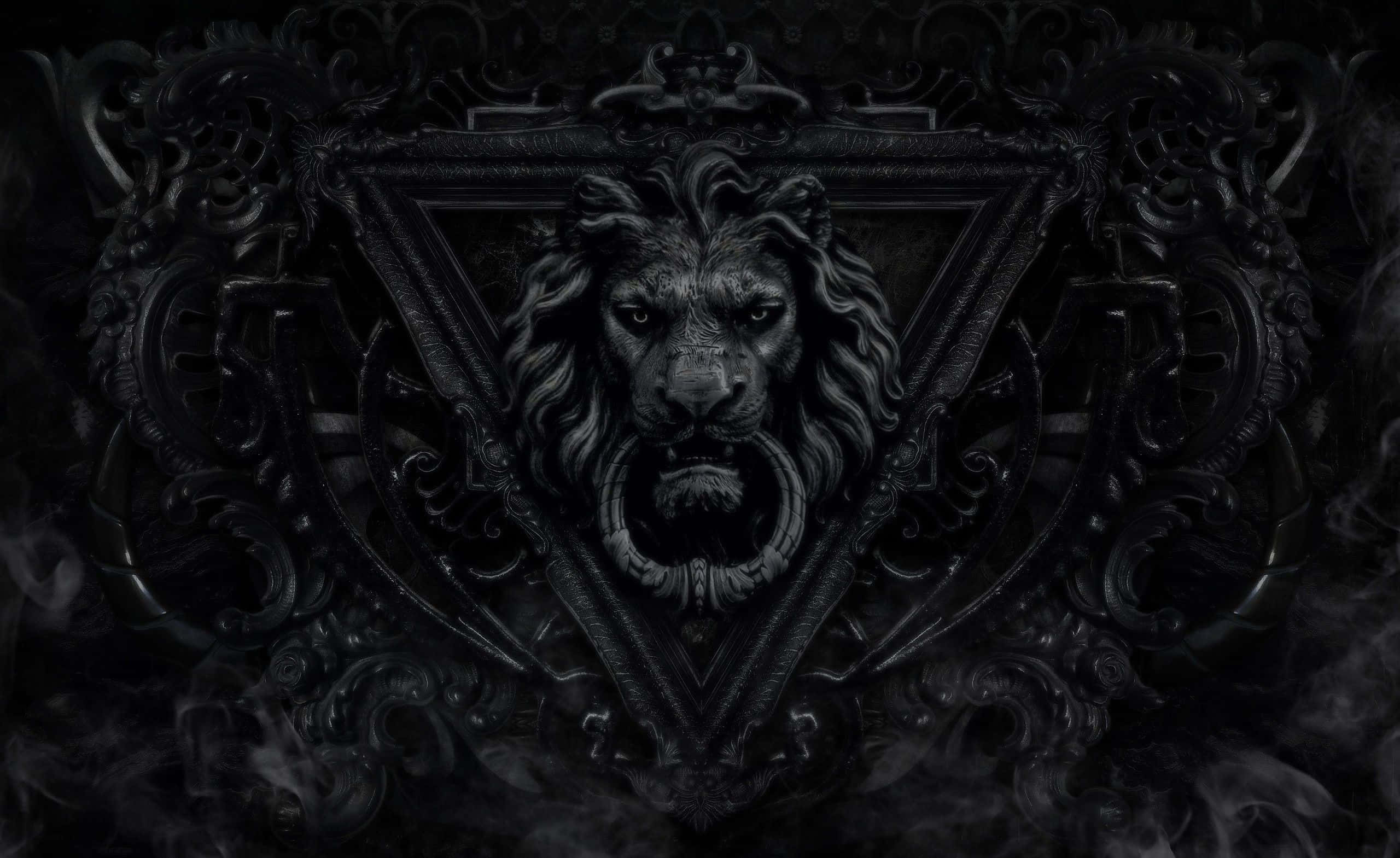 Dark Gothic, lion's head, intricate dark gothic carvings, 2K Desktop Wallpaper