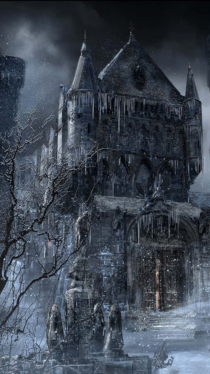 gothic ice castle, snow-covered gothic cathedral, icicles dripping from spires, HD Phone Wallpaper