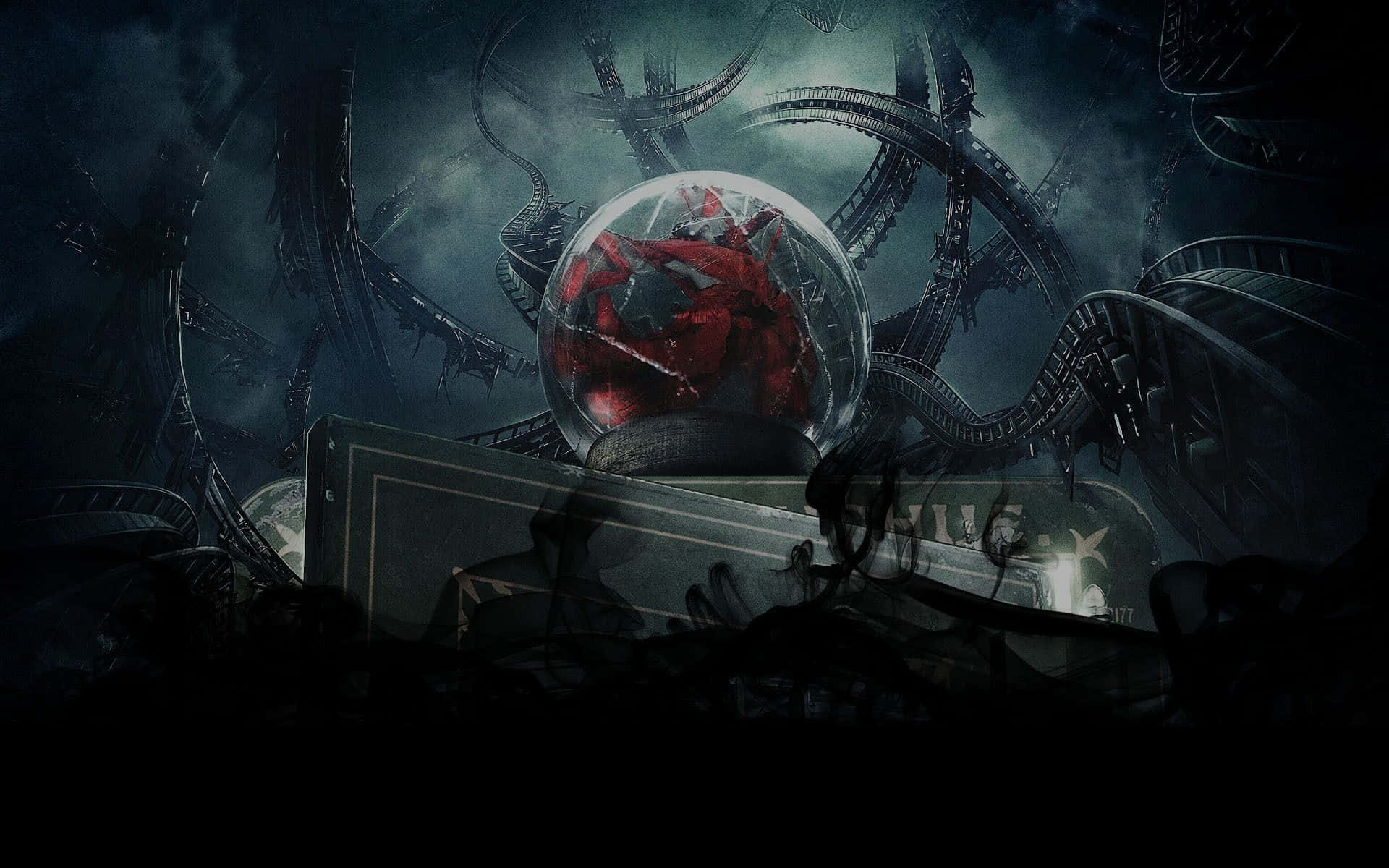 Dark Castle, glowing red creature, glass orb, Full HD Desktop Wallpaper