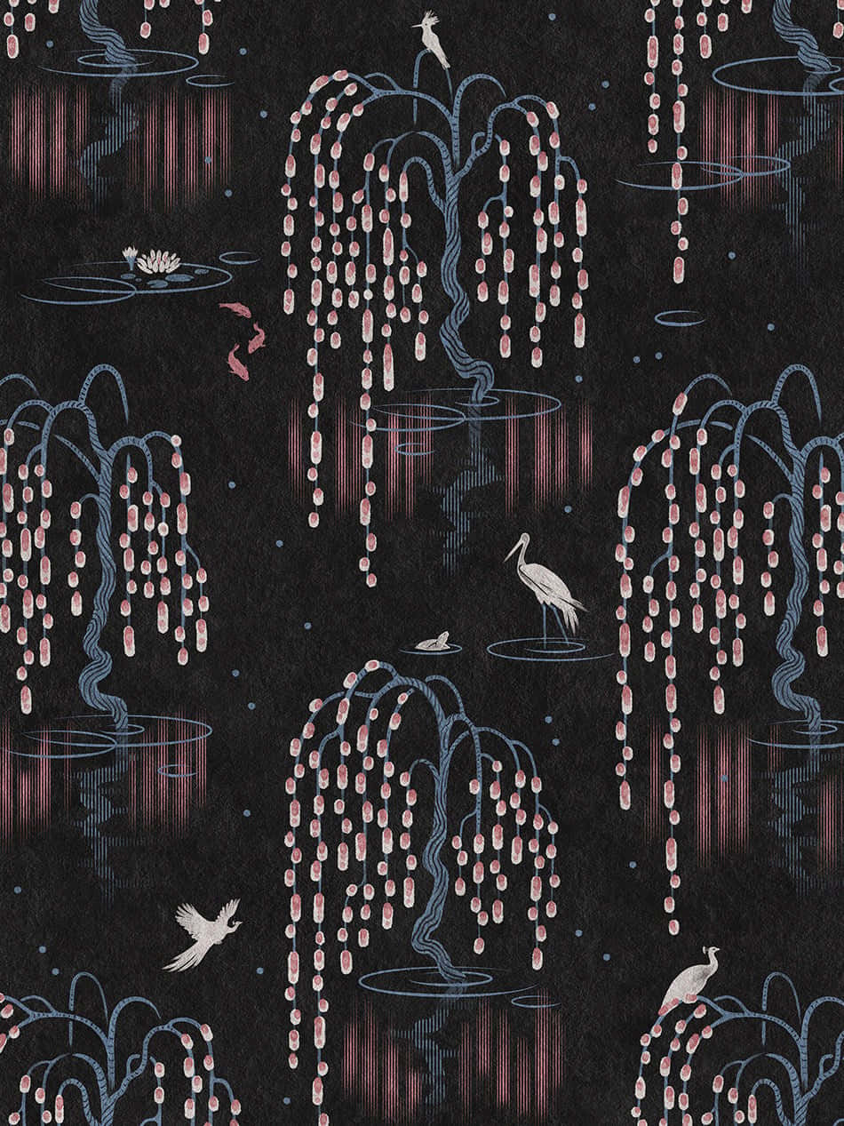 Dark Cherry Blossom, willow trees, pink blossoms, SD Phone Wallpaper