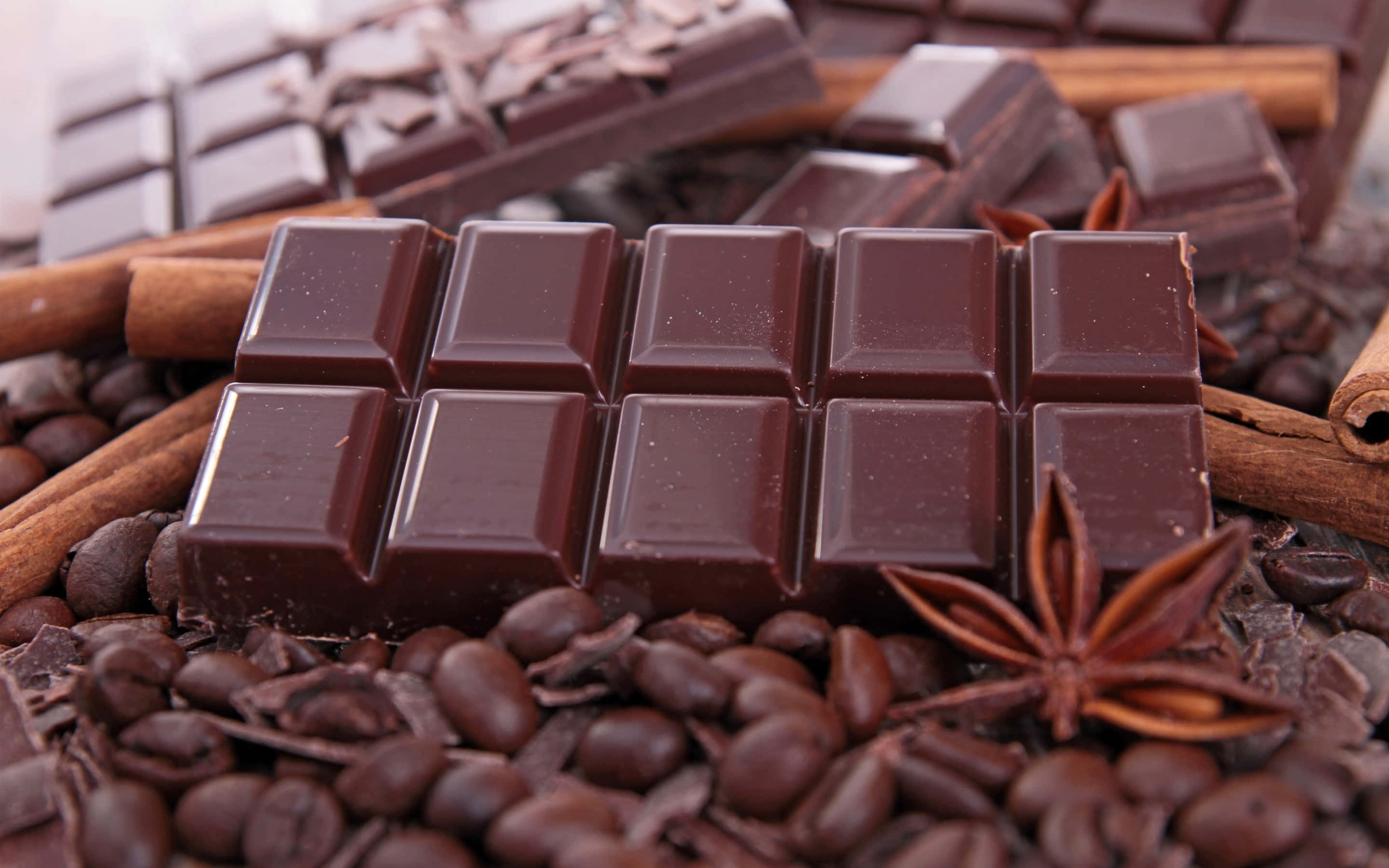 Dark Chocolate, dark chocolate bars, coffee beans, 2K Desktop Wallpaper