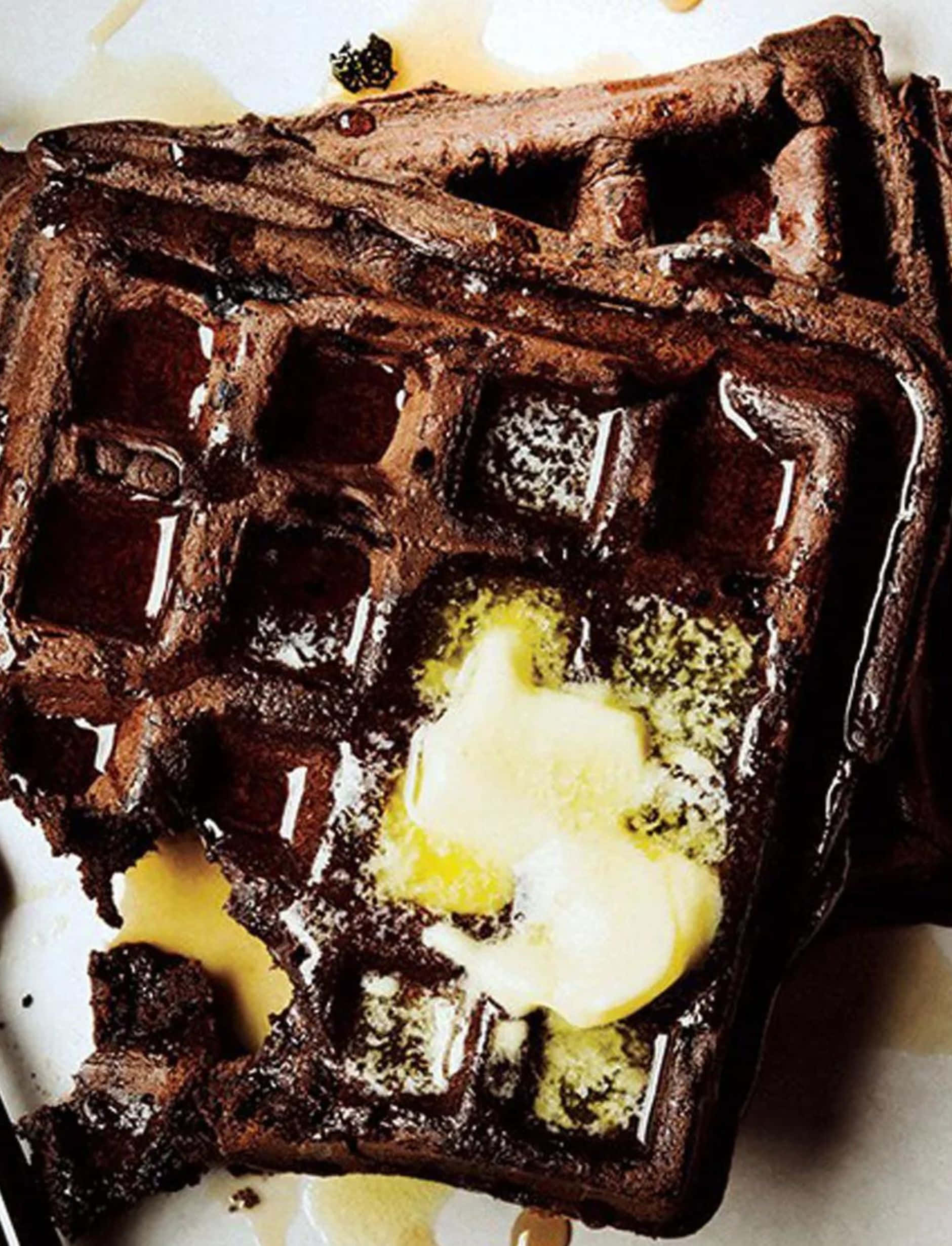 Dark Chocolate, waffles, melting butter, Full HD Phone Wallpaper