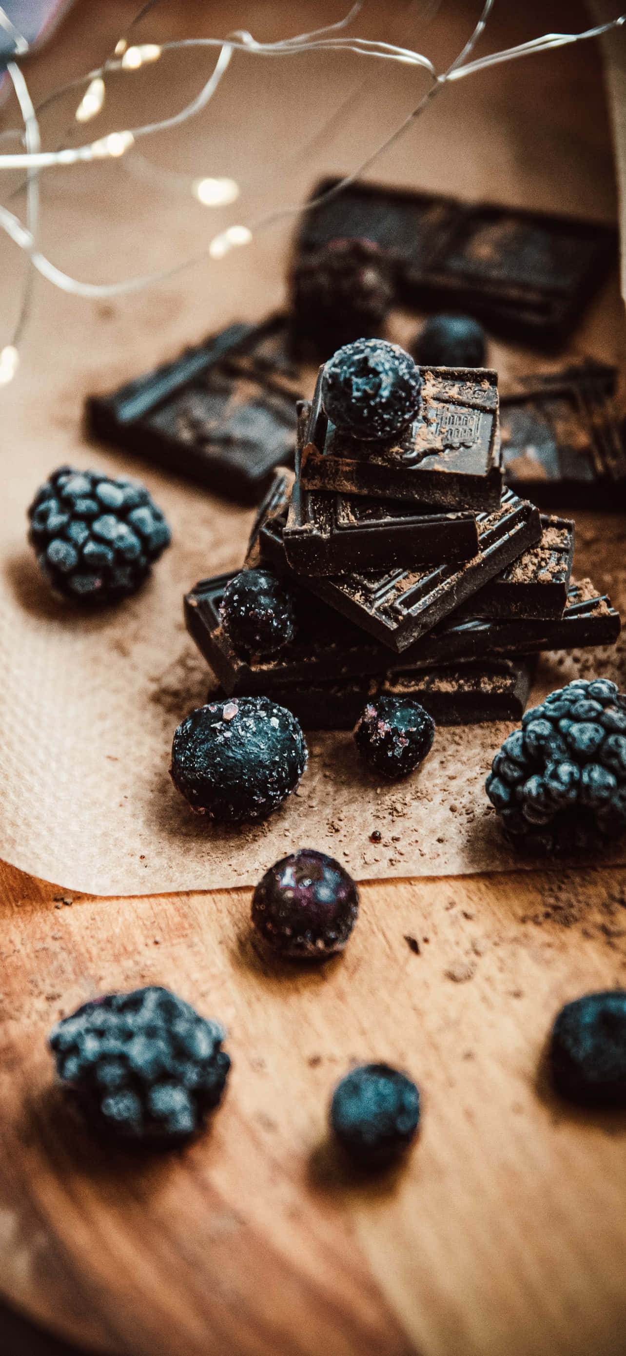 Dark Chocolate, dark chocolate bars, blackberries, 2K Phone Wallpaper
