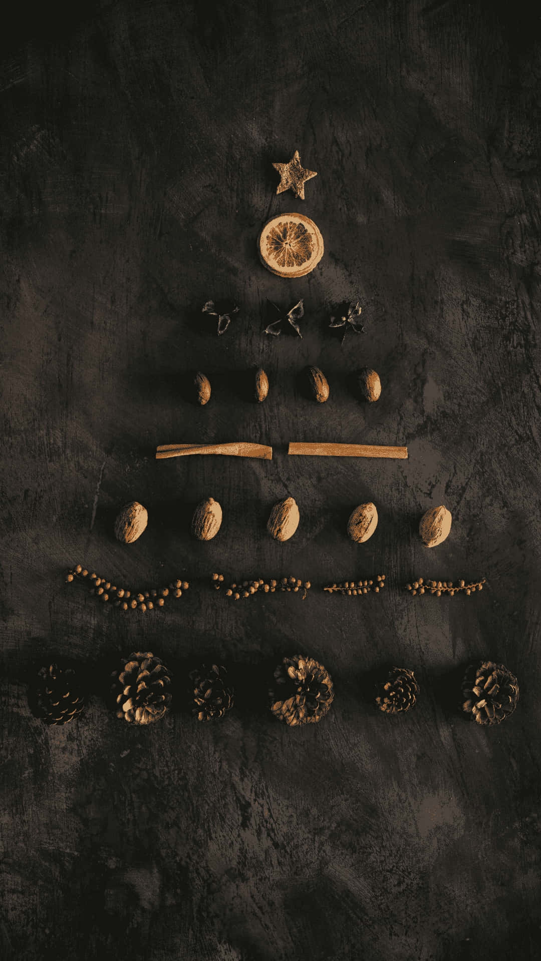 Dark Christmas Tree Aesthetic, walnuts, cinnamon sticks, Full HD Phone Wallpaper