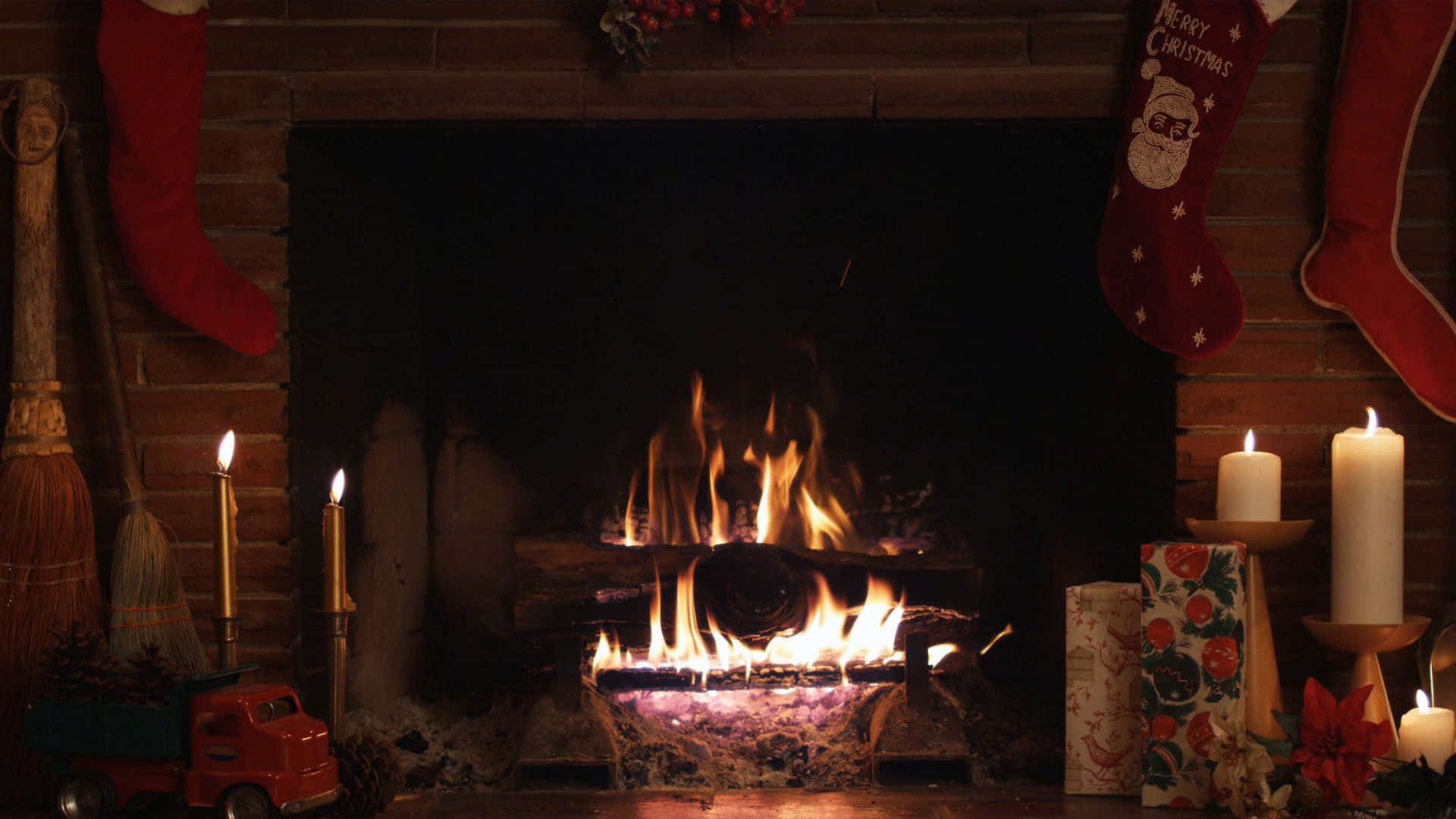 Dark Christmas, 1920 x 1080 wallpaper, cozy fireplace, Full HD Desktop Wallpaper