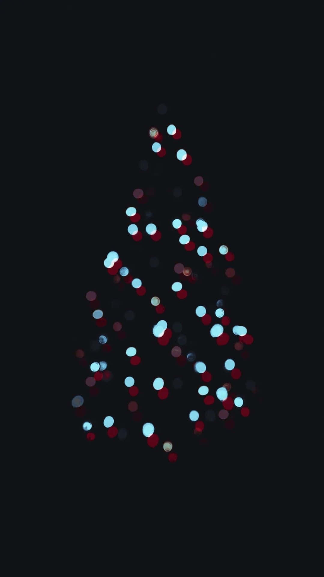 Dark Christmas Tree Bokeh Lights, glowing red and blue lights, bokeh Christmas tree silhouette, Full HD Phone Wallpaper