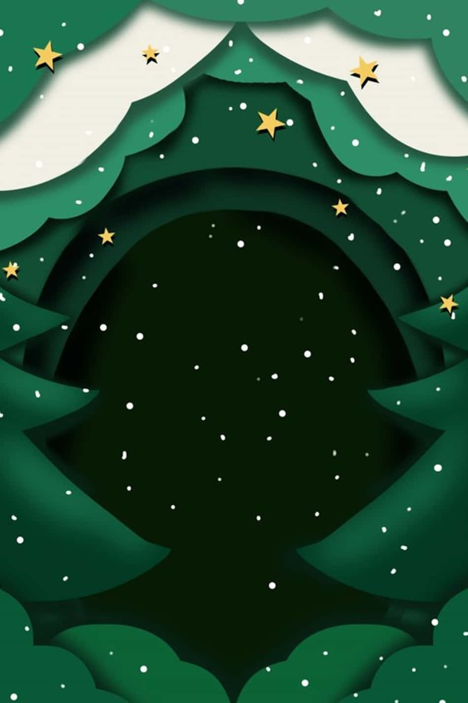 Dark Green Snowy And Starry Christmas, golden stars, snowflakes, HD Phone Wallpaper
