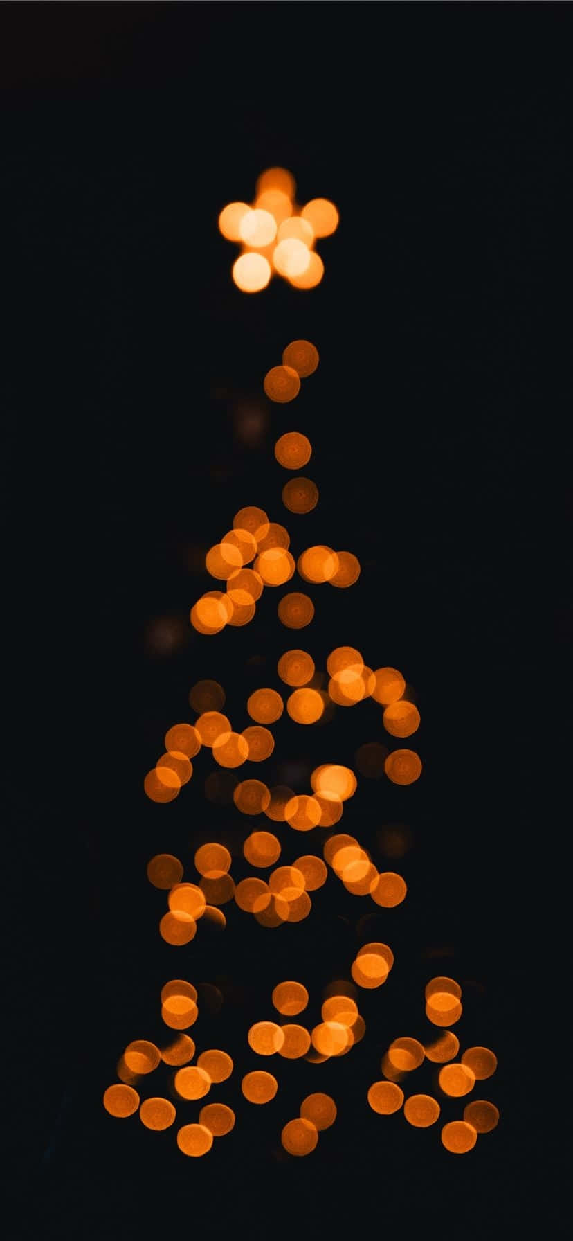 Dark Christmas Tree Bokeh Lights, glowing orange lights, black background, HD Phone Wallpaper