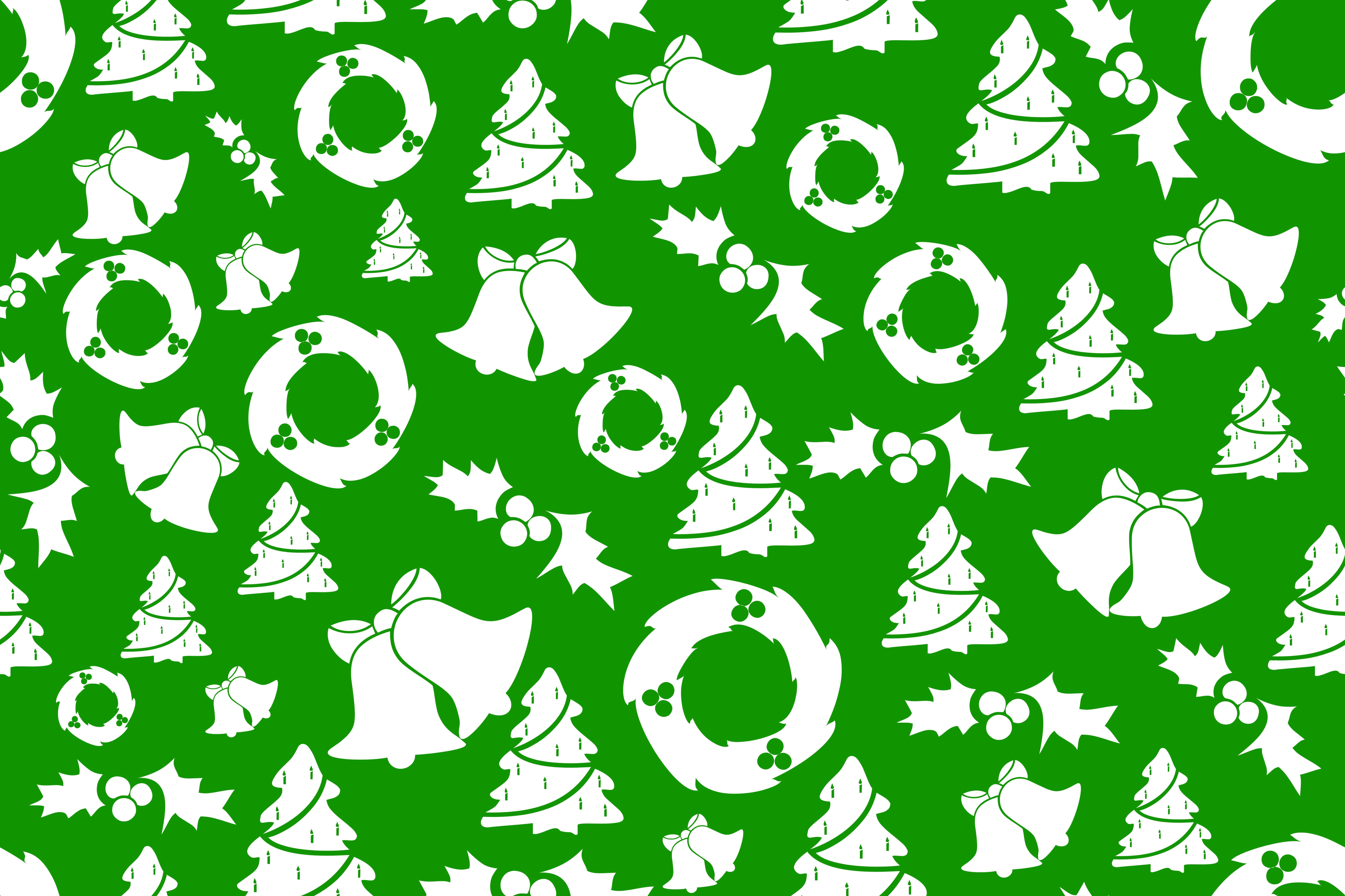 Dark Green Christmas, vibrant green, white Christmas bells, 5K Desktop Wallpaper
