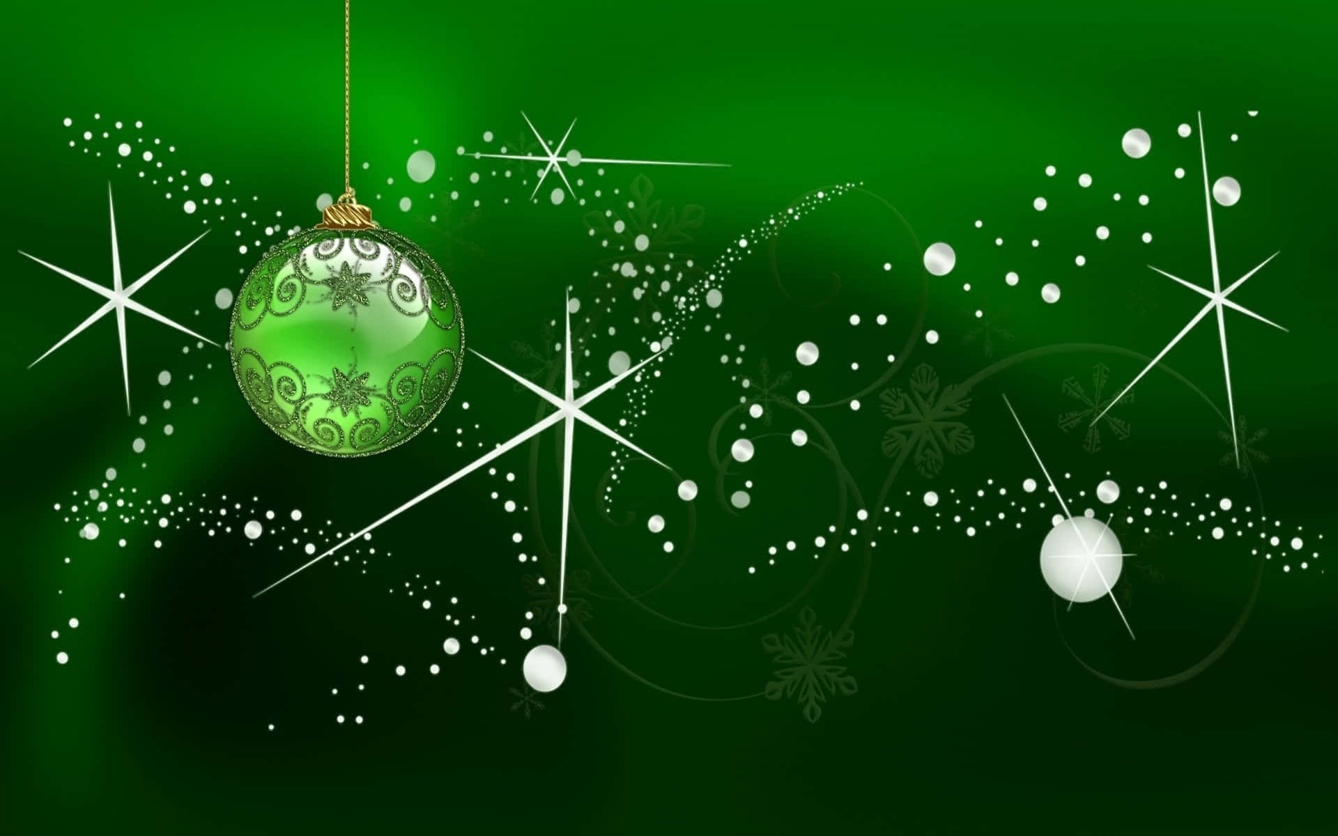 dark green, glowing green Christmas ornament, sparkling stars, Full HD Desktop Wallpaper