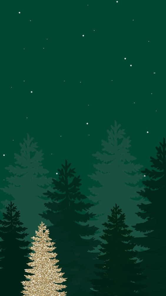 dark green, starry night sky, glittering golden christmas tree, SD Phone Wallpaper