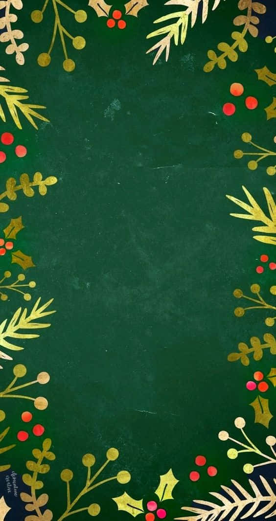 dark green, golden holly leaves, red berries, SD Phone Wallpaper