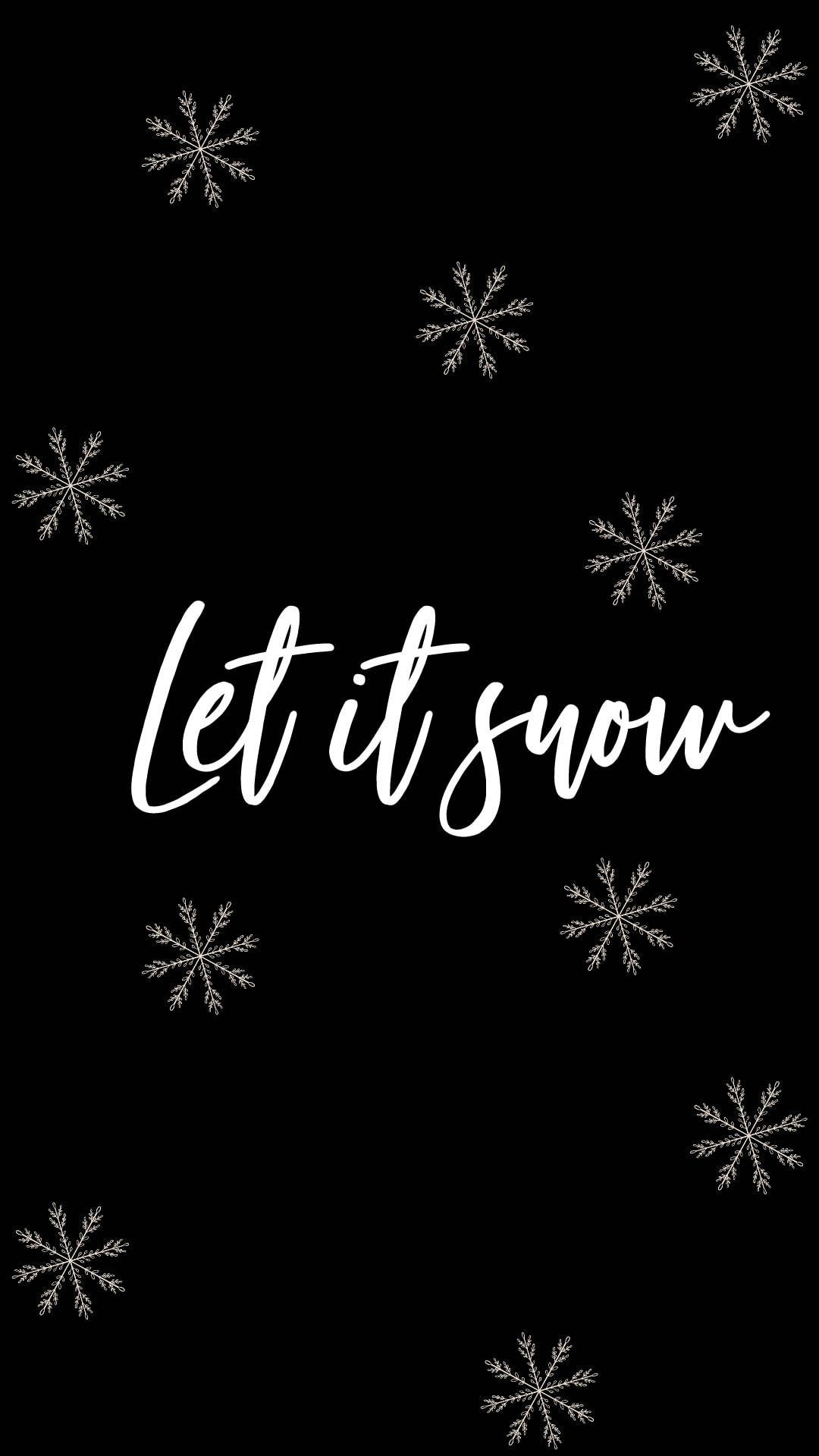 black christmas, white snowflakes, cursive text, Full HD Phone Wallpaper
