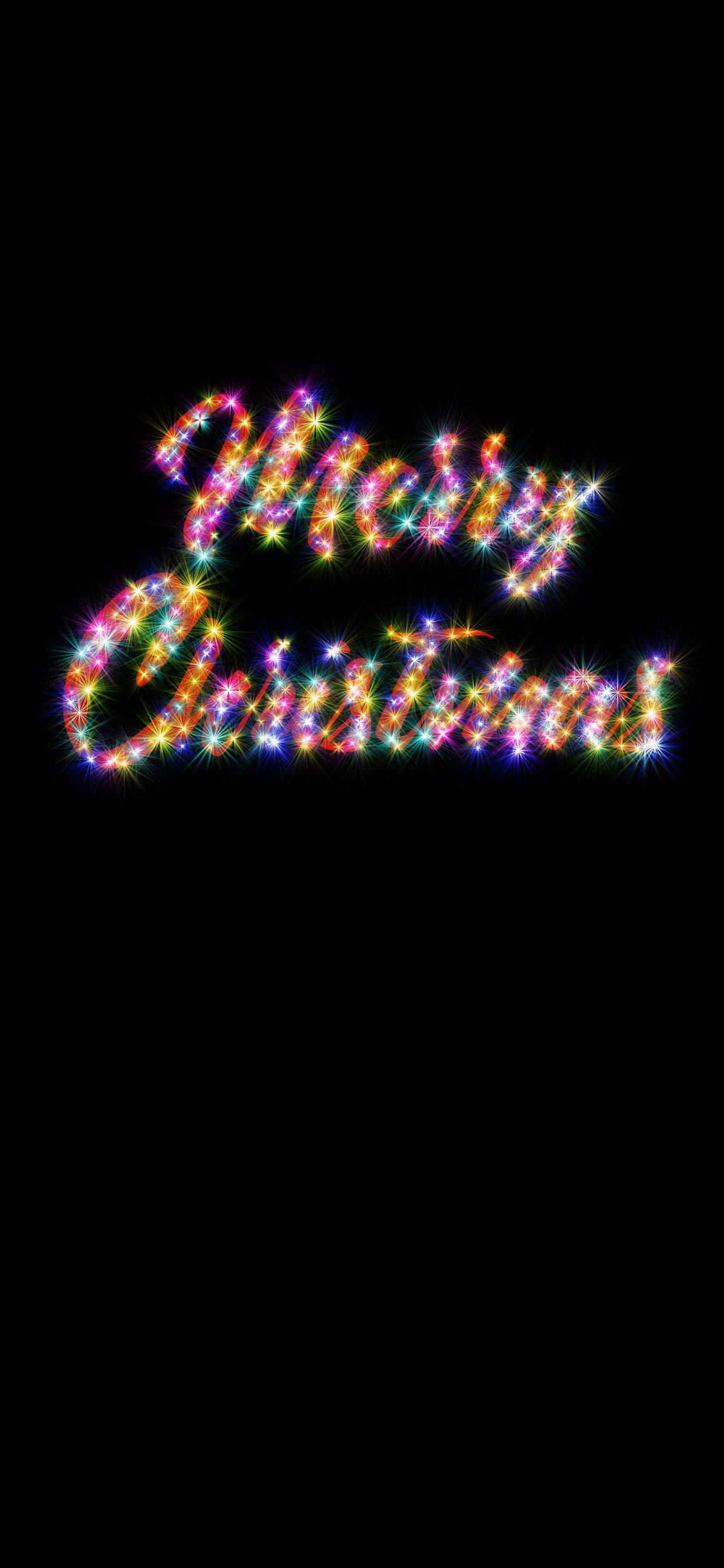 Merry Christmas, vibrant, sparkling lights, pure black background, 2K Phone Wallpaper