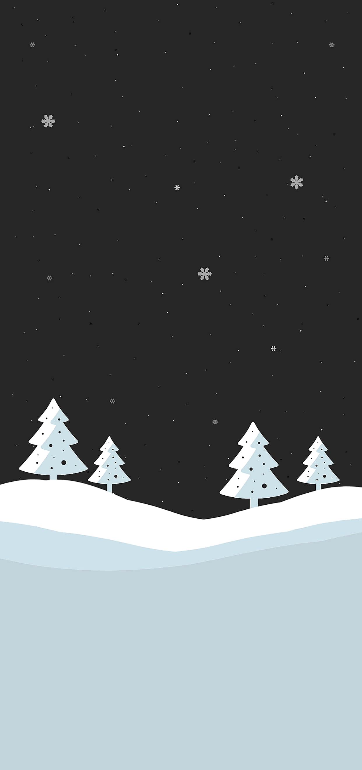 Dark Christmas, snowy pine trees, starry night sky, 2K Phone Wallpaper
