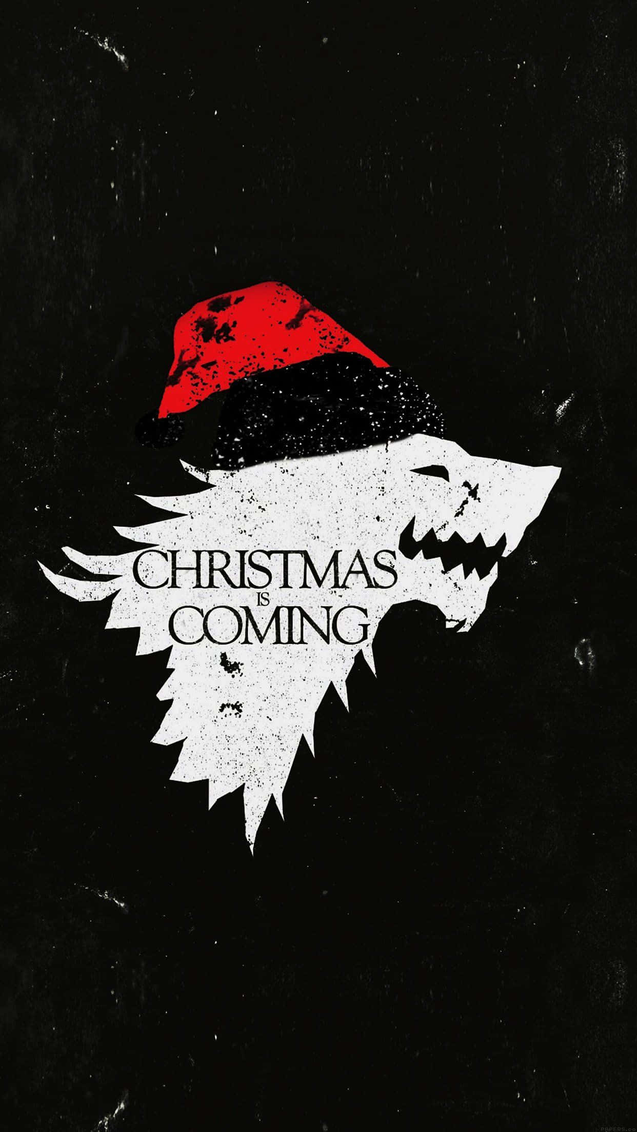 direwolf logo, red Santa hat, black textured background, Full HD Phone Wallpaper