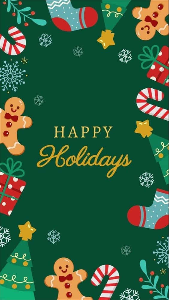 Dark Green Christmas, gingerbread men, candy canes, SD Phone Wallpaper