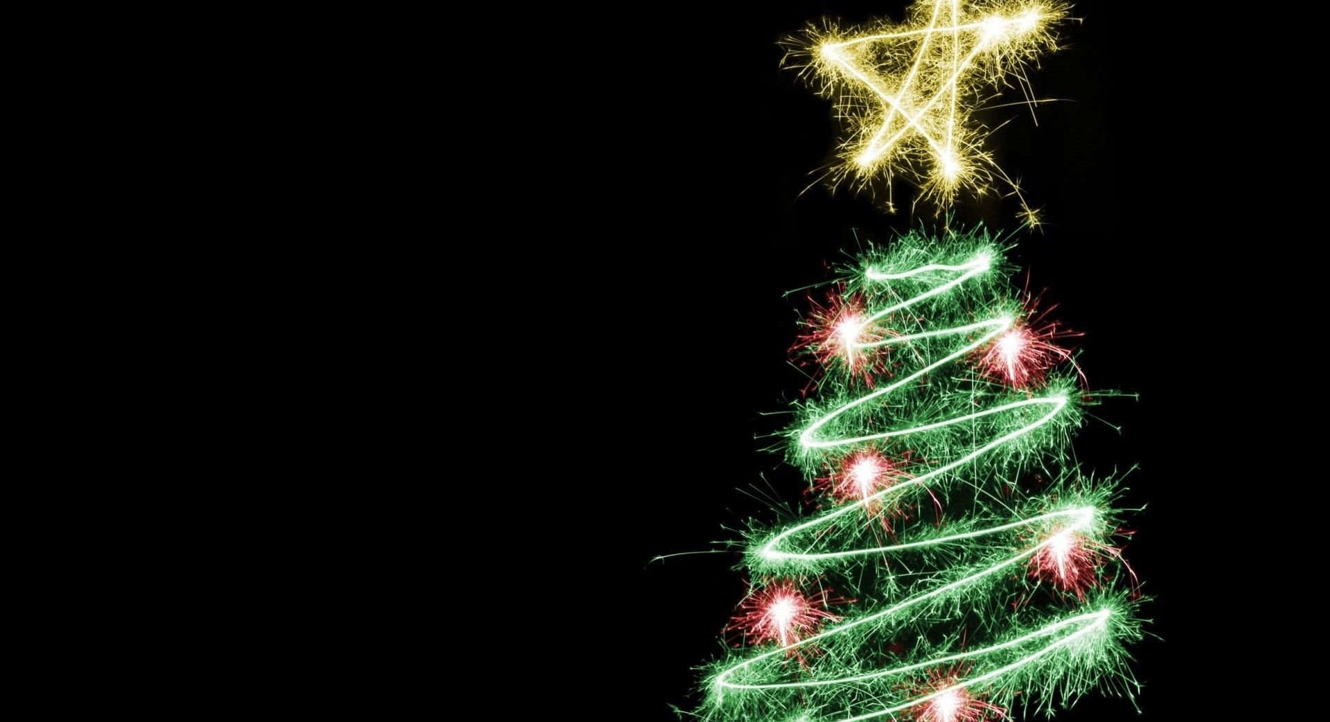Dark Christmas, Christmas tree, green and red light trails, Full HD Desktop Wallpaper