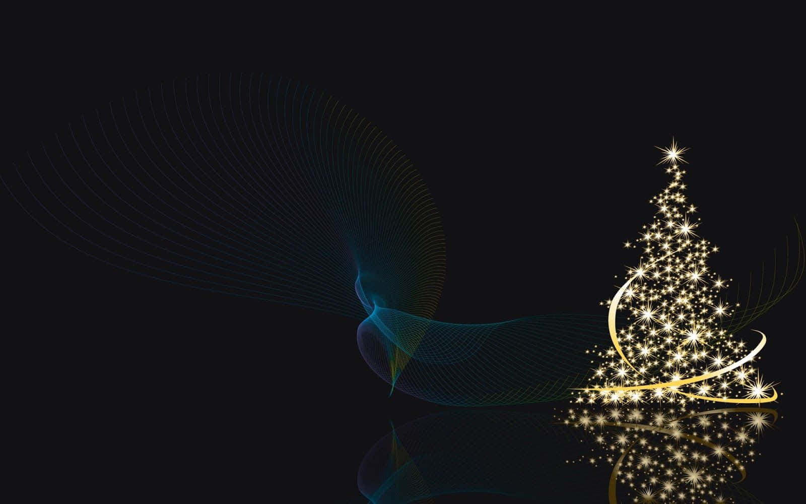 Dark Christmas, glowing golden Christmas tree, sparkling stars, HD Desktop Wallpaper