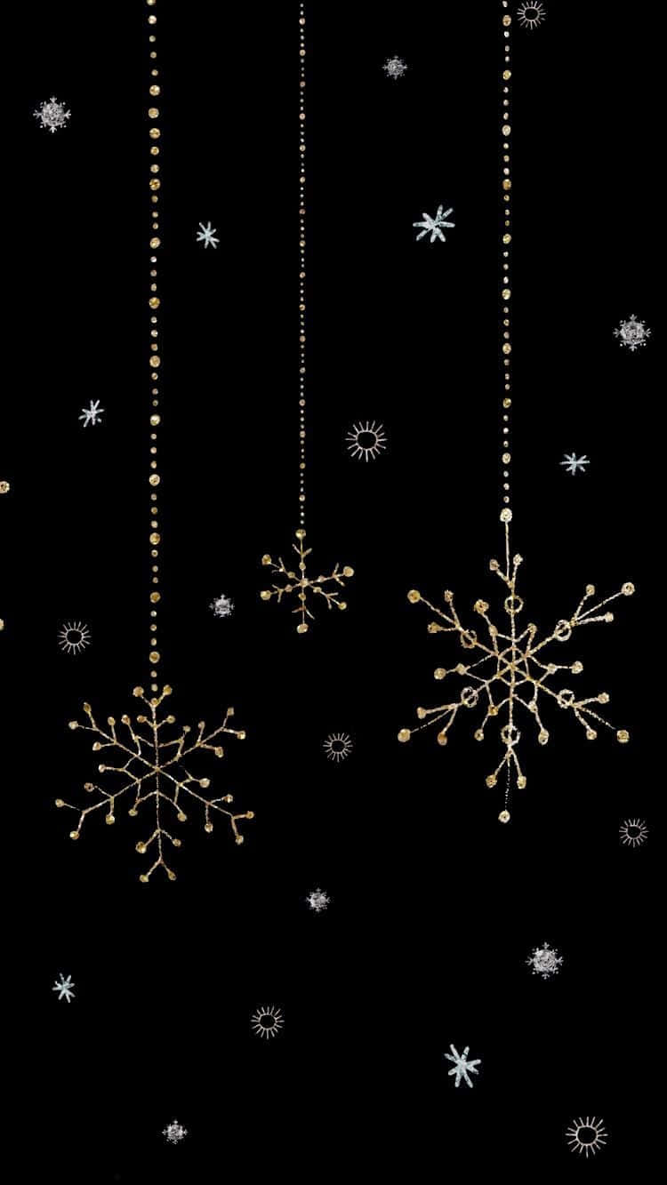 Dark Christmas, golden snowflakes, black backdrop, HD Phone Wallpaper