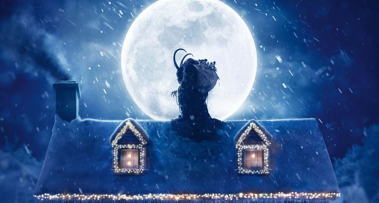 Dark Christmas, snow-covered house, glowing windows, SD Desktop Wallpaper
