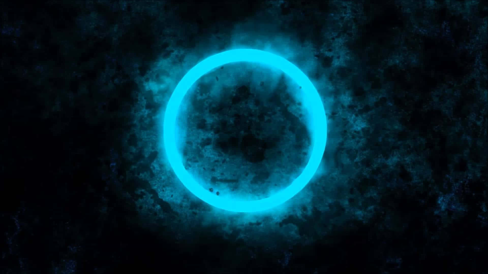 dark circles, glowing cyan ring, dark textured cosmic background, Full HD Desktop Wallpaper