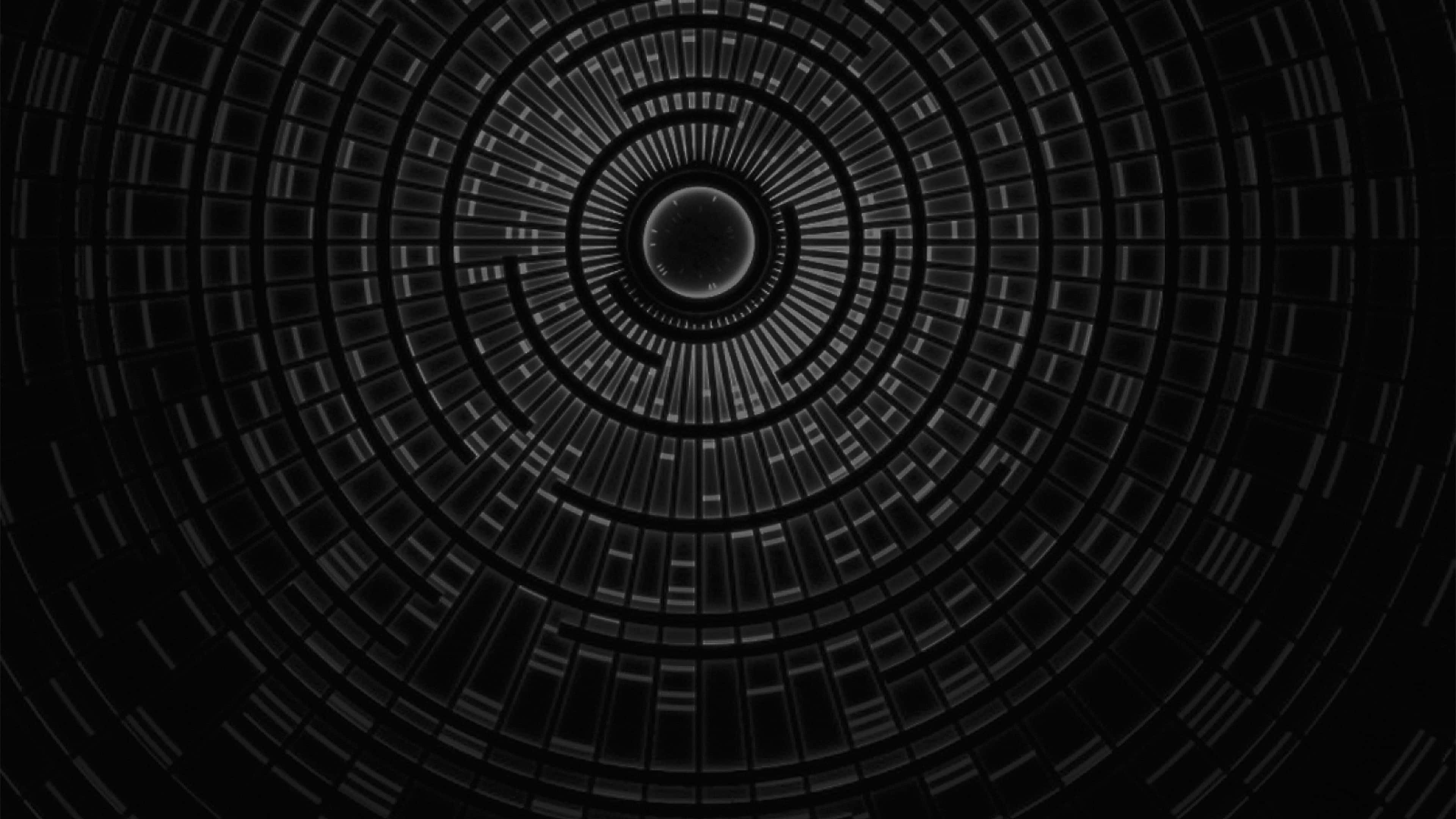 Dark Circles, black and white abstract pattern, concentric geometric rings, 4K Desktop Wallpaper
