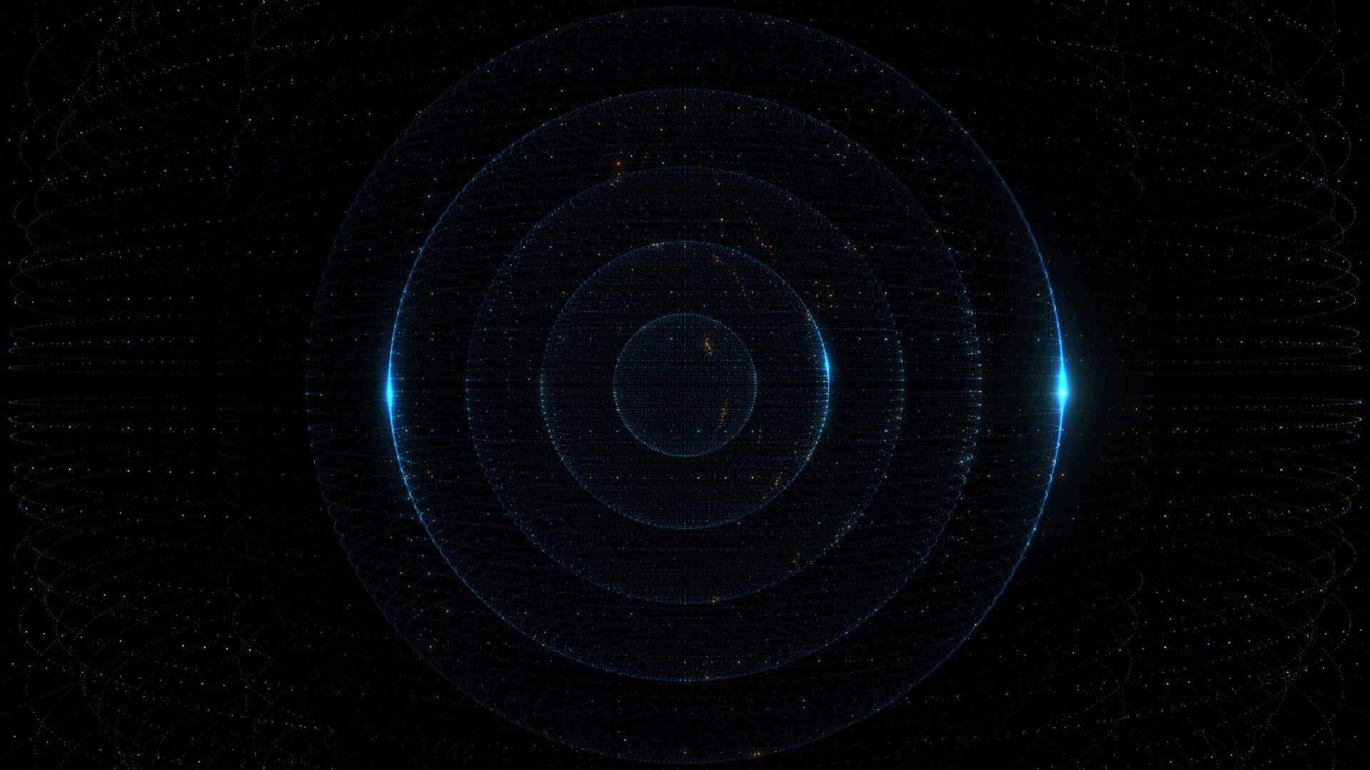 Dark Circles, glowing blue concentric ring pattern, starry black digital void, Full HD Desktop Wallpaper