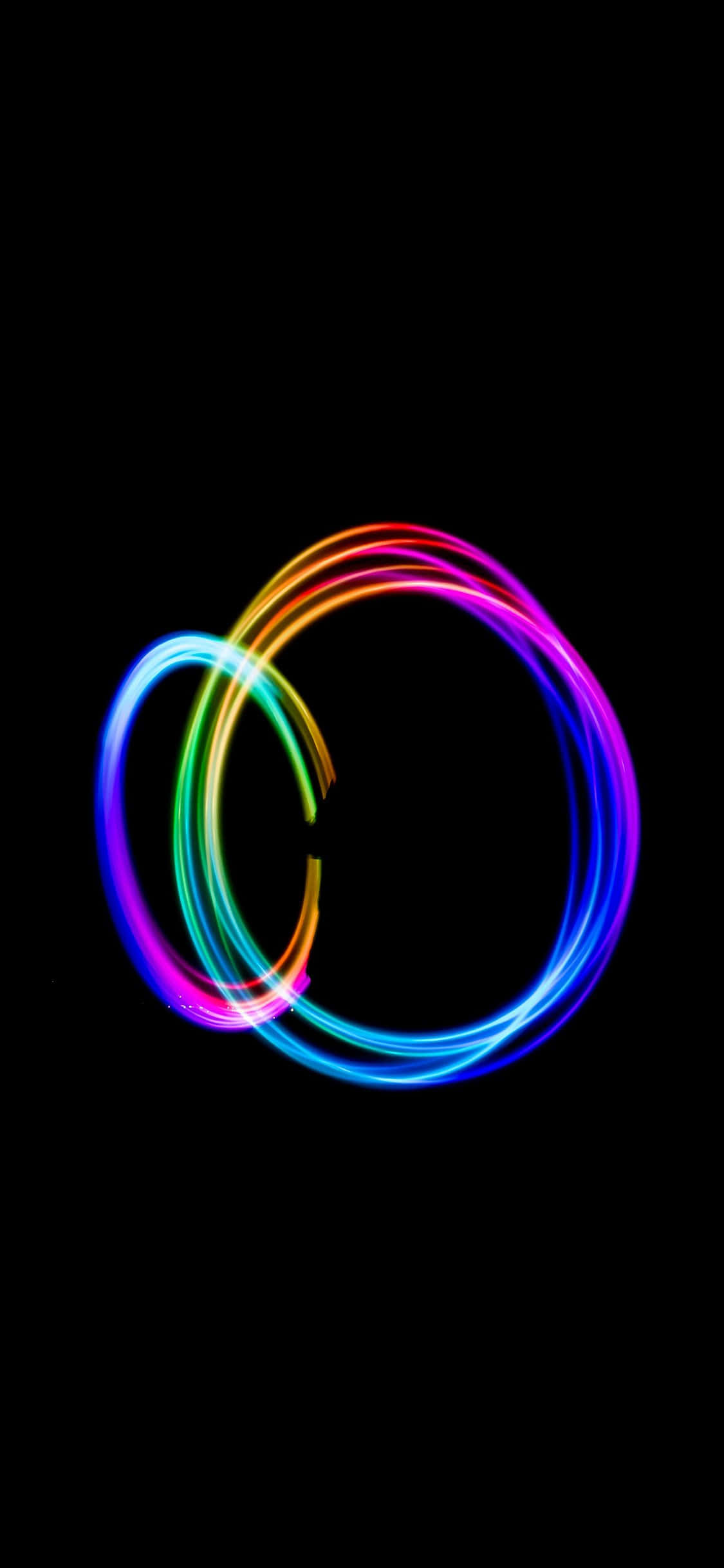 dark circles, rainbow light trails, glowing circles, Full HD Phone Wallpaper