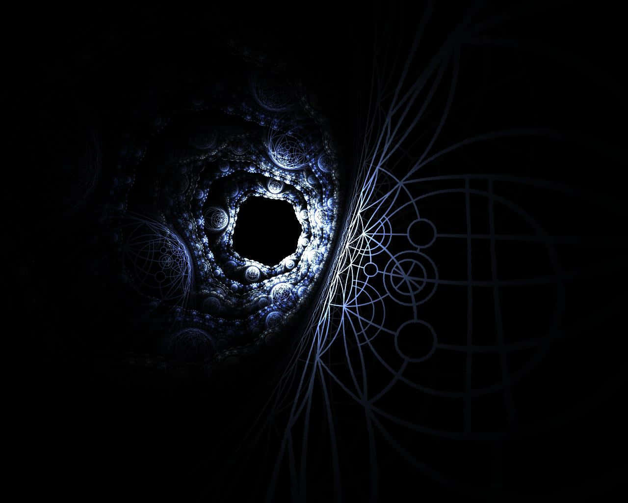 Dark Circles, blue fractal tunnel, glowing geometric patterns, HD Desktop Wallpaper
