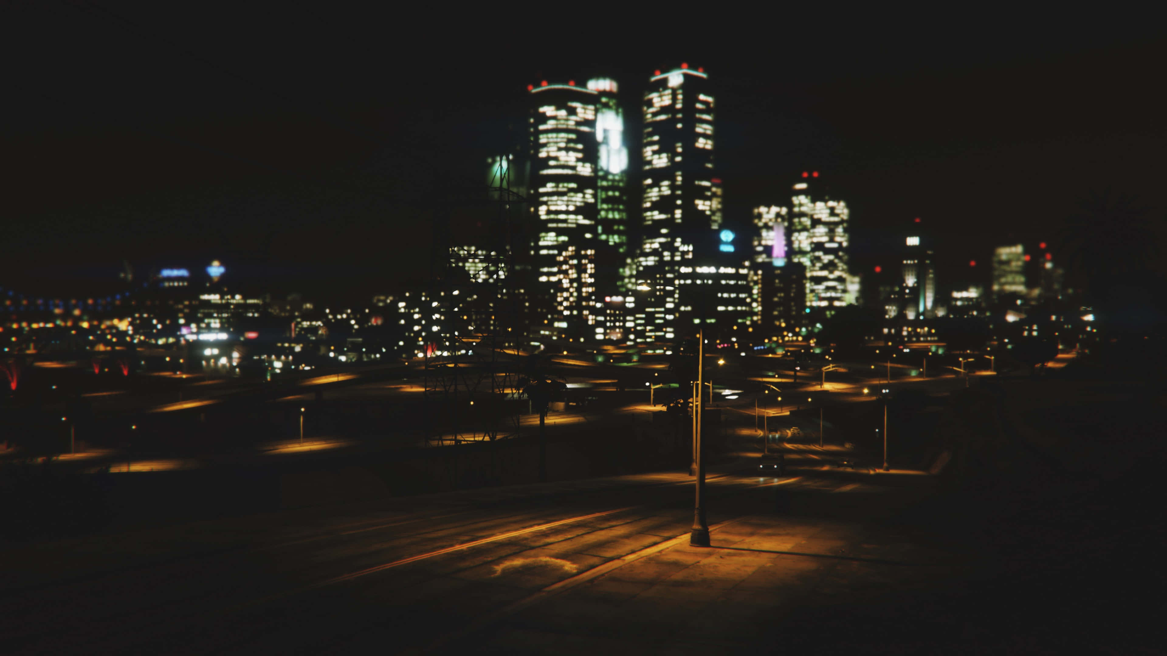 Dark City 4K, night cityscape, glowing skyscrapers, 4K Desktop Wallpaper