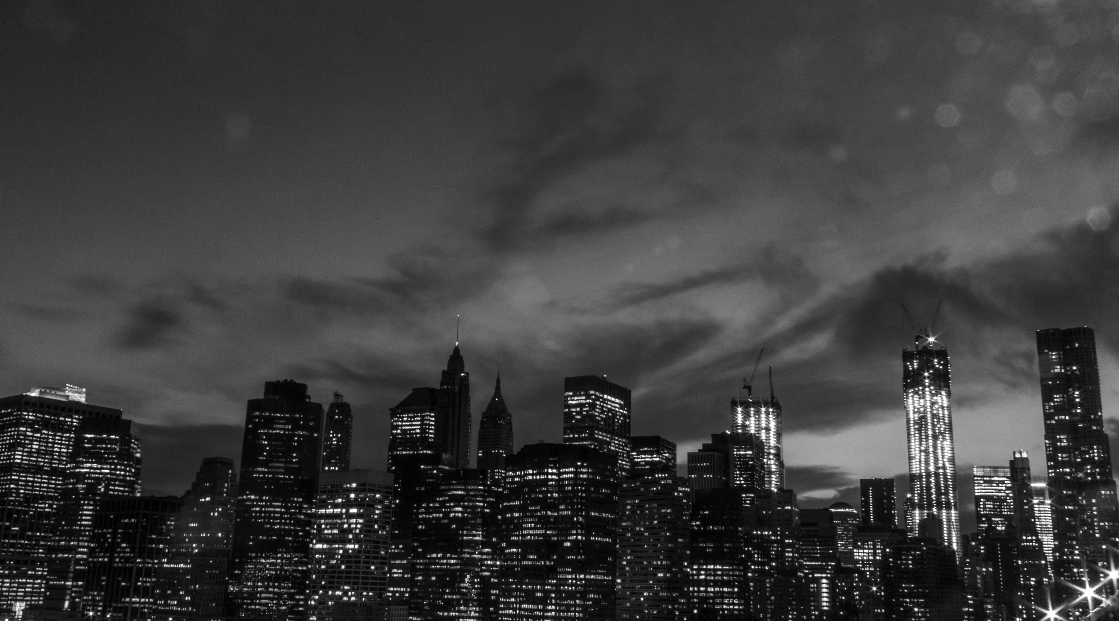 Dark City 4K, monochrome city skyline, dusk, 4K Desktop Wallpaper