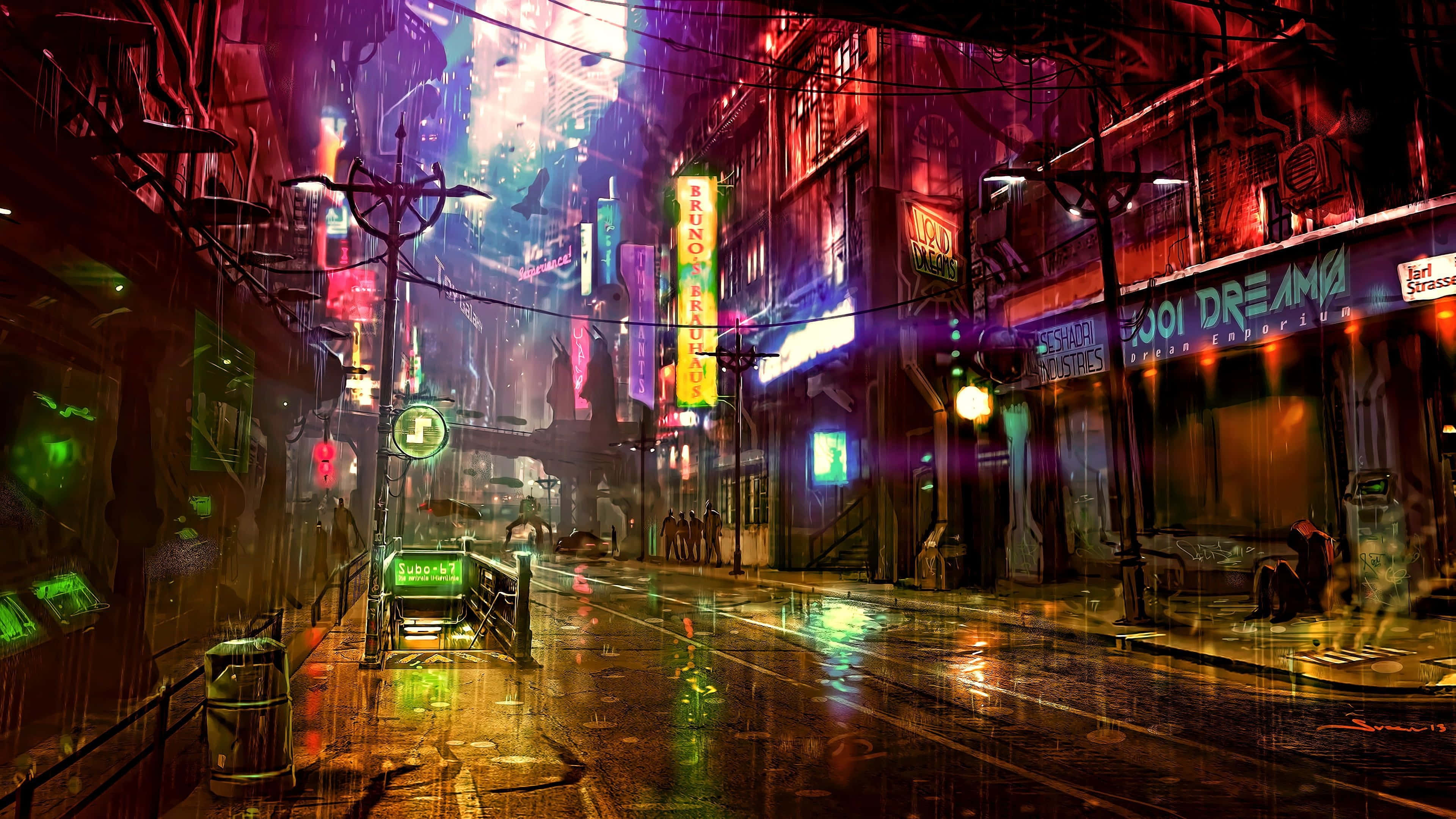 Dark City 4K, neon-lit alleyway, cyberpunk city, 4K Desktop Wallpaper