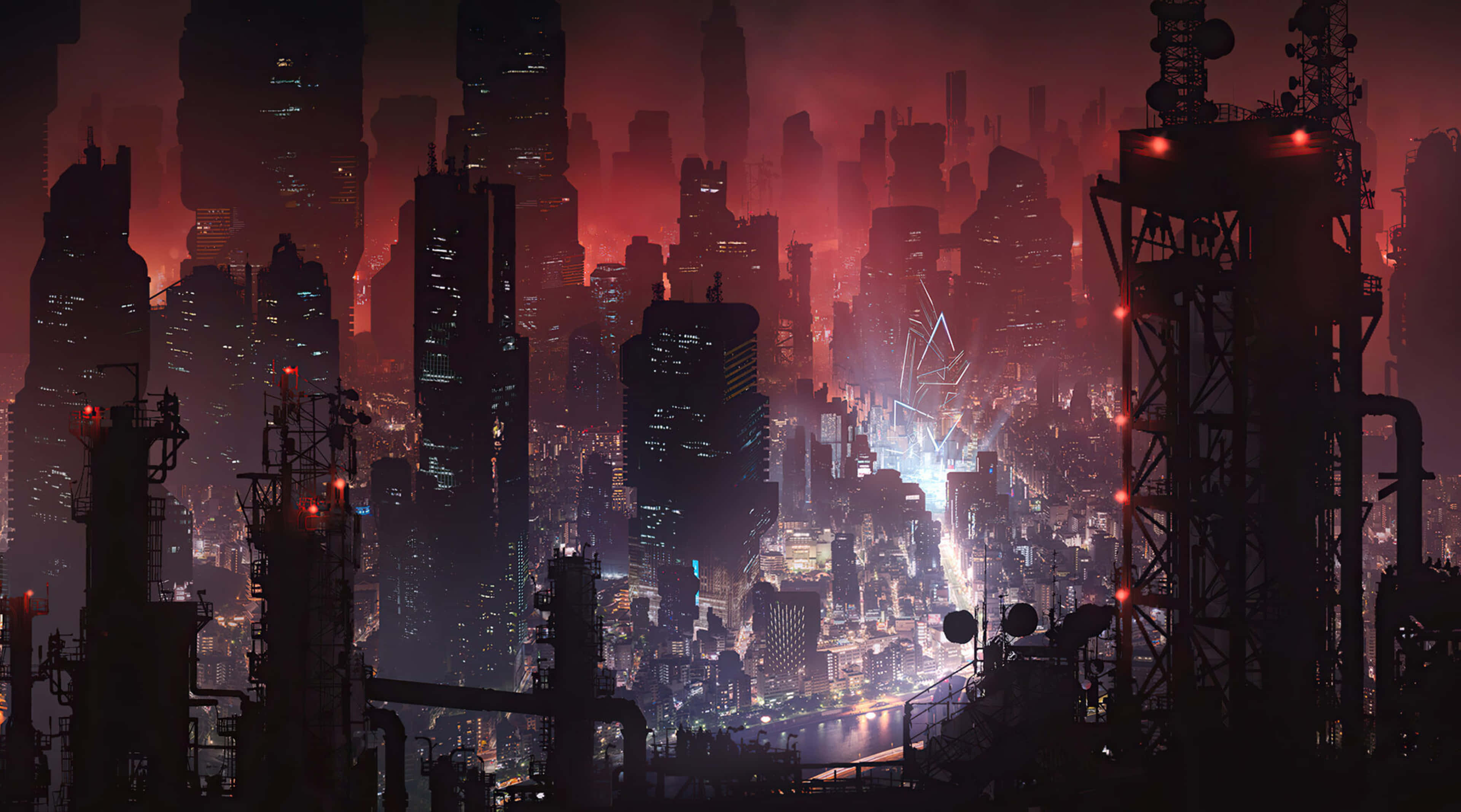 Dark City 4K, red faded effect, dusk, 4K Desktop Wallpaper
