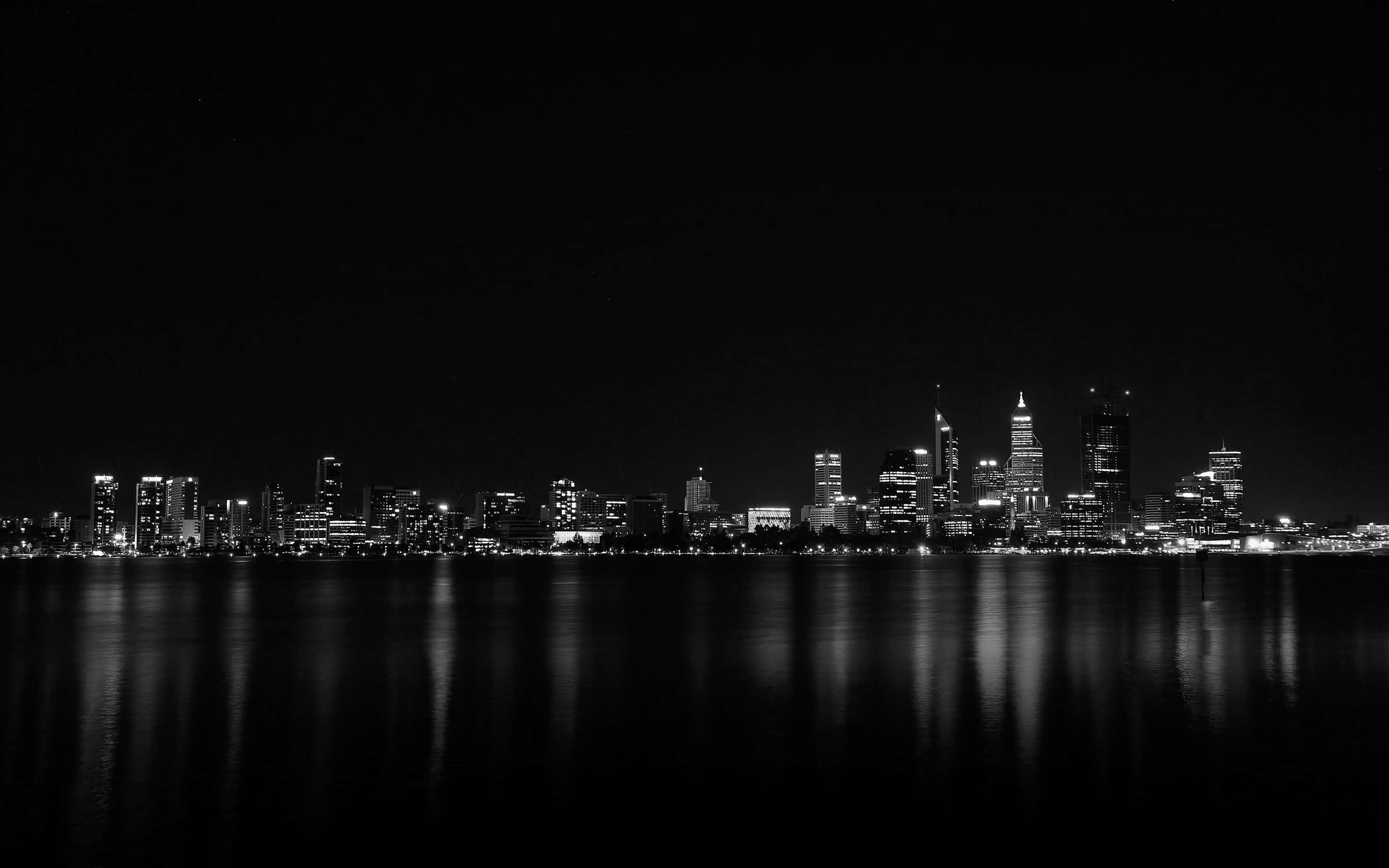 Dark City 4K, monochrome city skyline, night, 4K Desktop Wallpaper