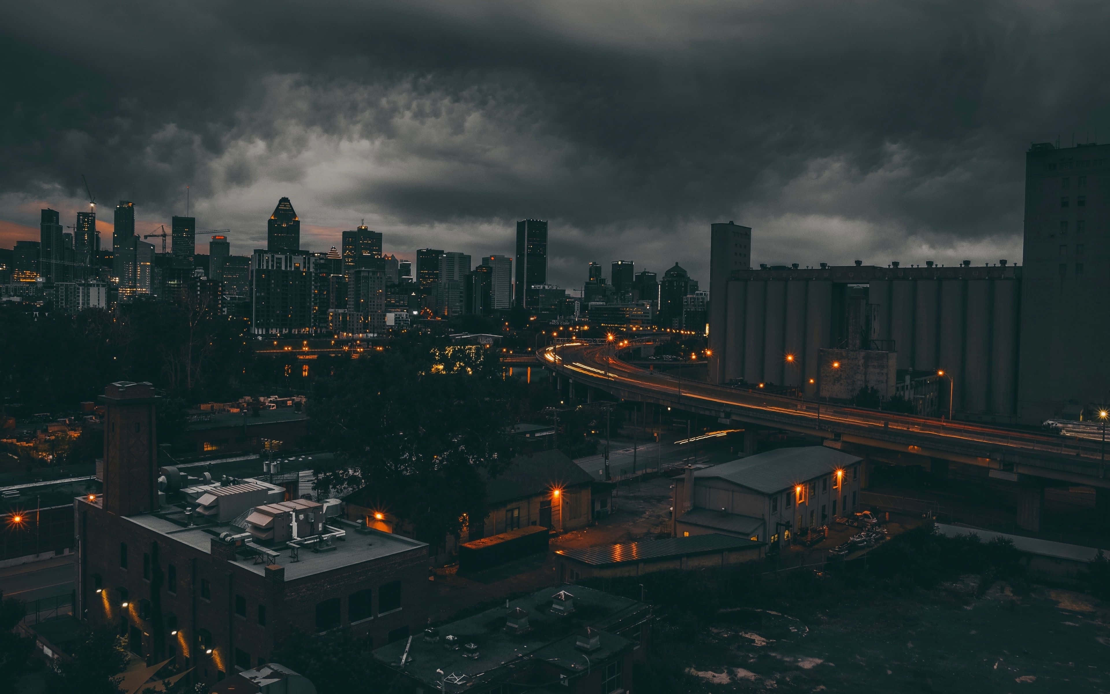 Dark City 4K, cloudy sky, dusk, 4K Desktop Wallpaper