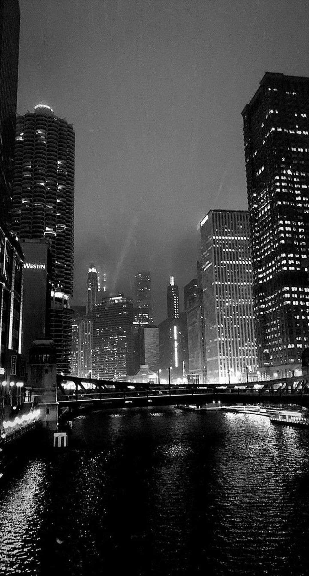 Dark city, nighttime cityscape, towering skyscrapers, Full HD Phone Wallpaper