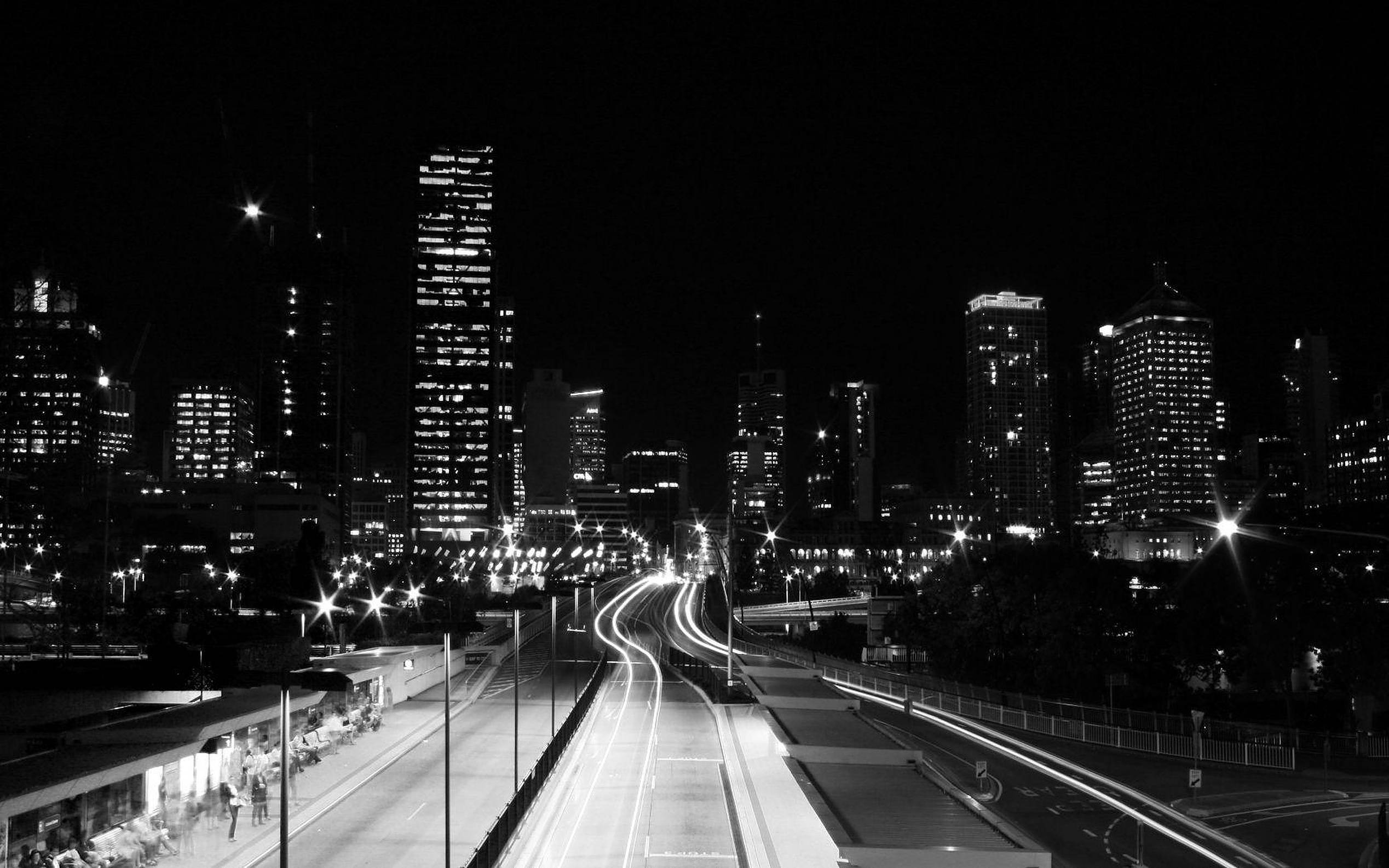 Dark City, black and white, long exposure, Full HD Desktop Wallpaper