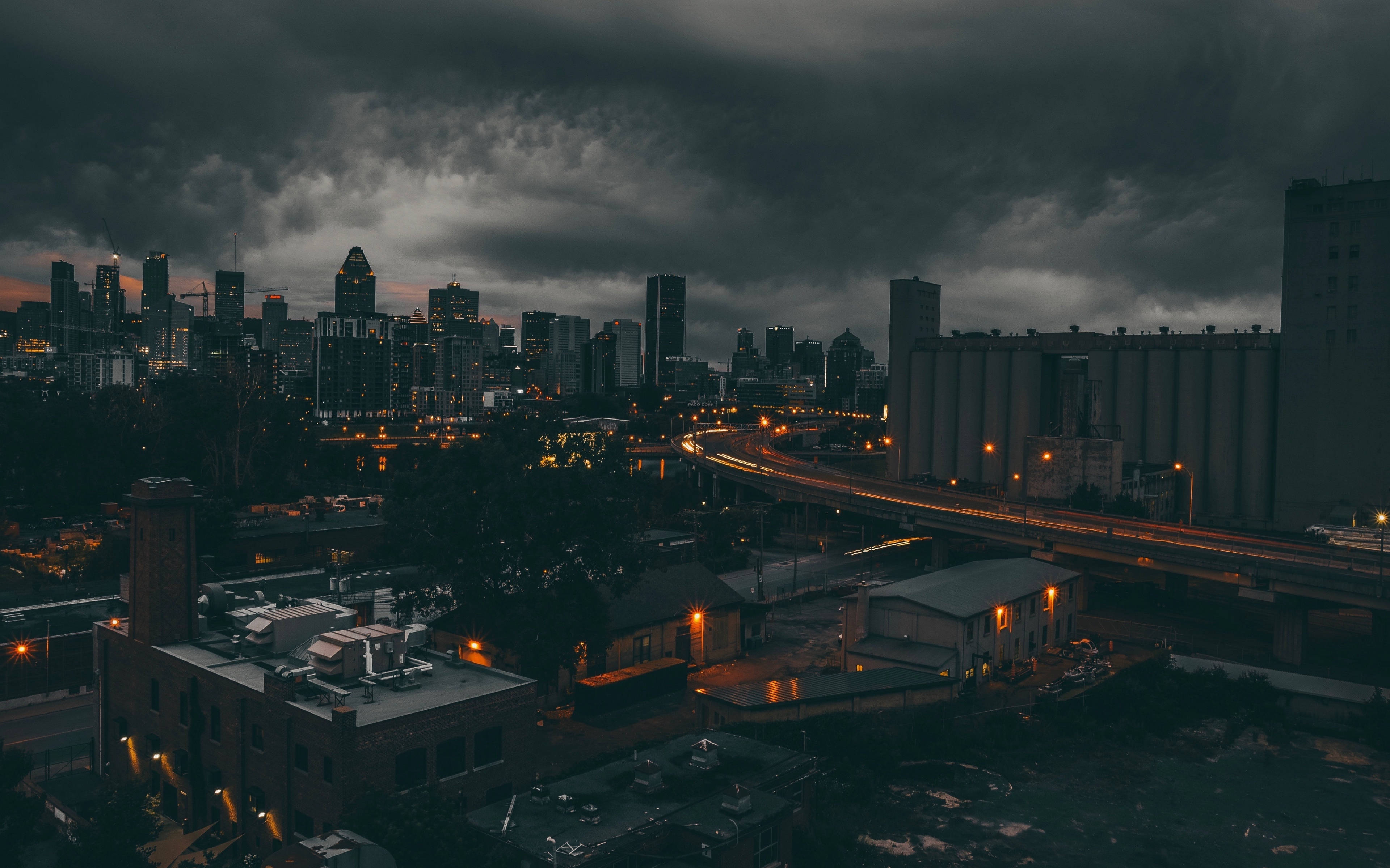 Dark City, dusk, dark clouds, 4K Desktop Wallpaper