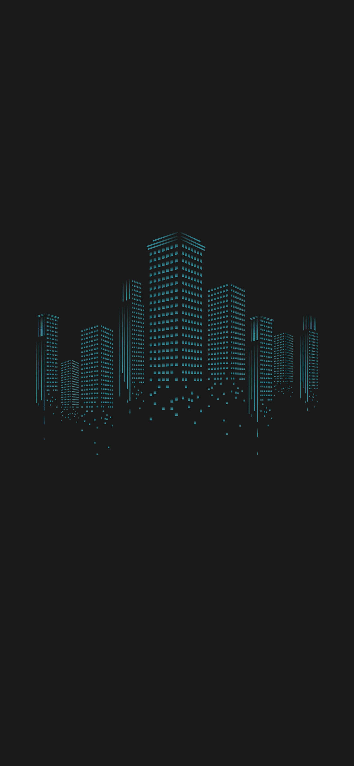 Dark City In Blue, glowing teal skyscrapers, black background, Full HD Phone Wallpaper