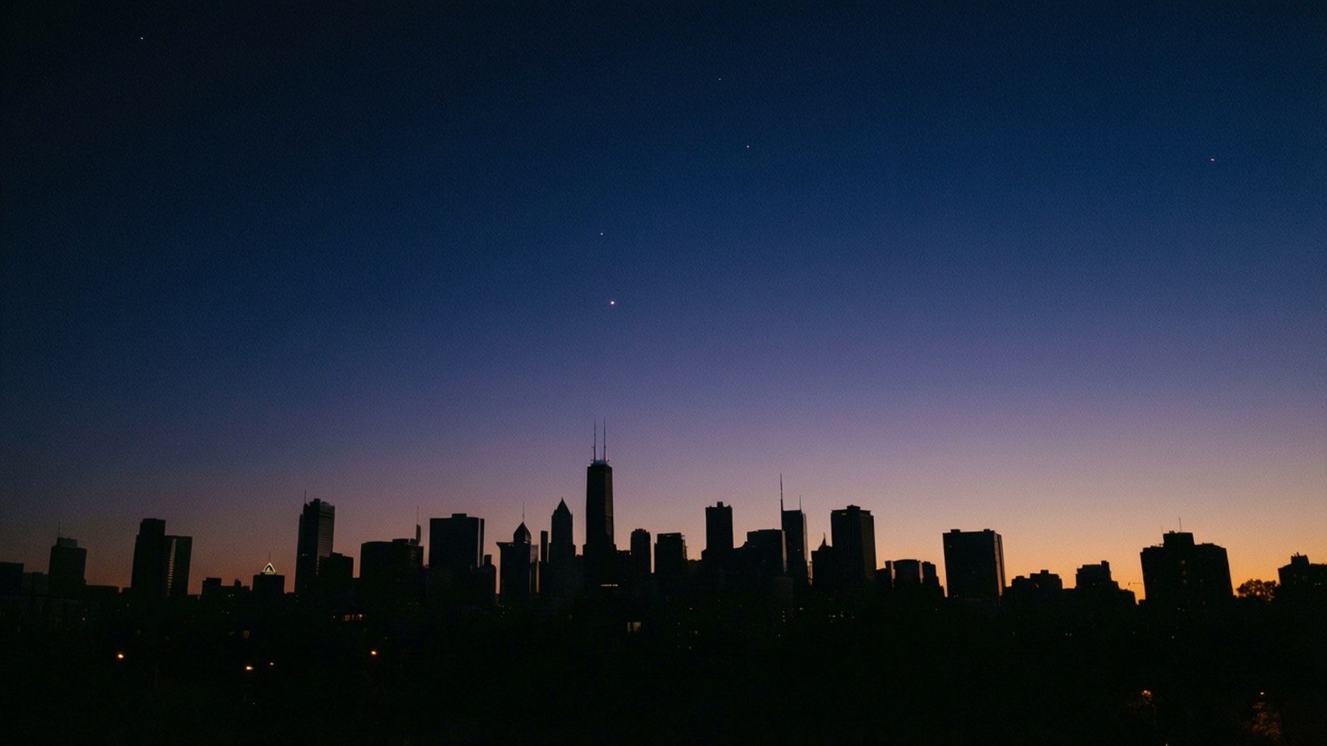twilight sky, city skyline, deep blue, Full HD Desktop Wallpaper