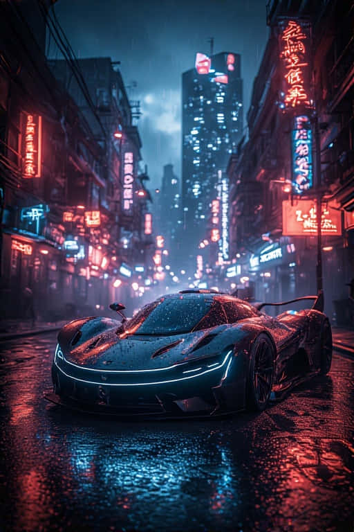 cyberpunk alleyway, neon-lit, rain-slicked, SD Phone Wallpaper