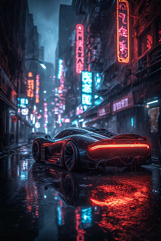 cyberpunk supercar, neon rainy alley, futuristic 4k, SD Phone Wallpaper