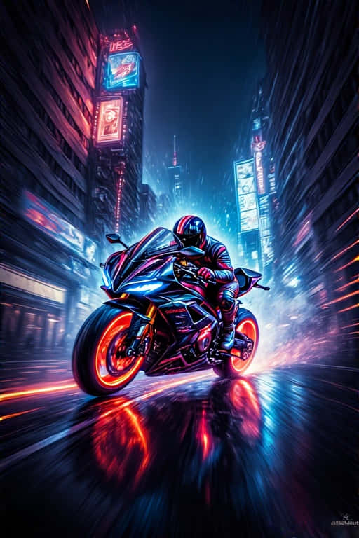 neon motorcycle, cyberpunk alleyway, rain-soaked, SD Phone Wallpaper